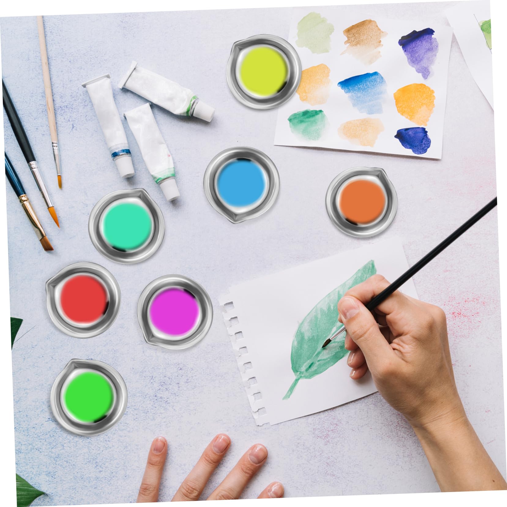 HOMSFOU 5 Sätze Palette Mischbecher Aquarellfarbe Dose Klein Wiederverwendbar Kunst Tabletts Wasser Künstler Farbbecher Aquarell -mischtablett Rostfreier Stahl 18 Stück * 5