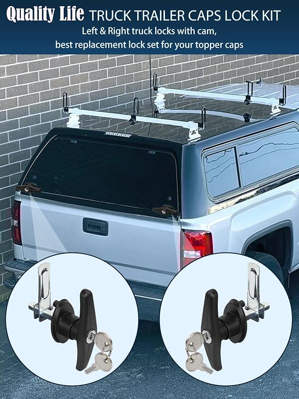 Quality Life Truck Cap Camper Shell T-Handle Lock Latch Replacement Parts, Truck Bed Topper Door Locking Kit Accessories with Keys - L&R Pair by Quality Life - Image 2
