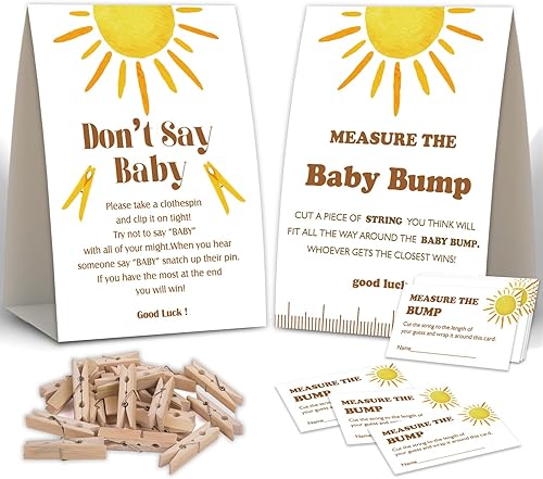 2 Here Comes The Sun Baby Shower Games, Don't Say Baby Clothespin Games, mide la protuberancia, decoraciones de baby shower, juego de baby shower,