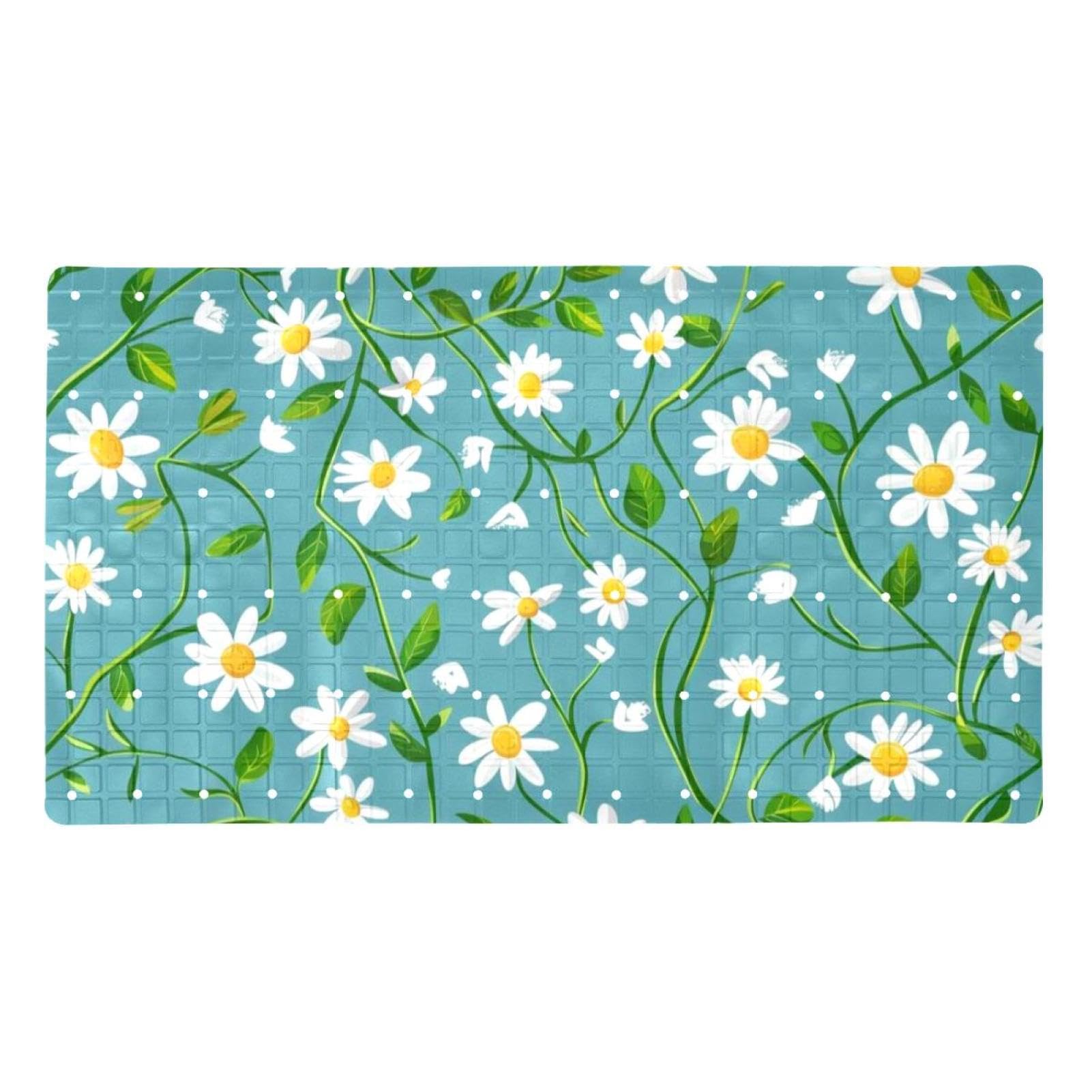 Tapis de bain antidérapant en PVC Fresh Little Daisy extra long pour toute la famille