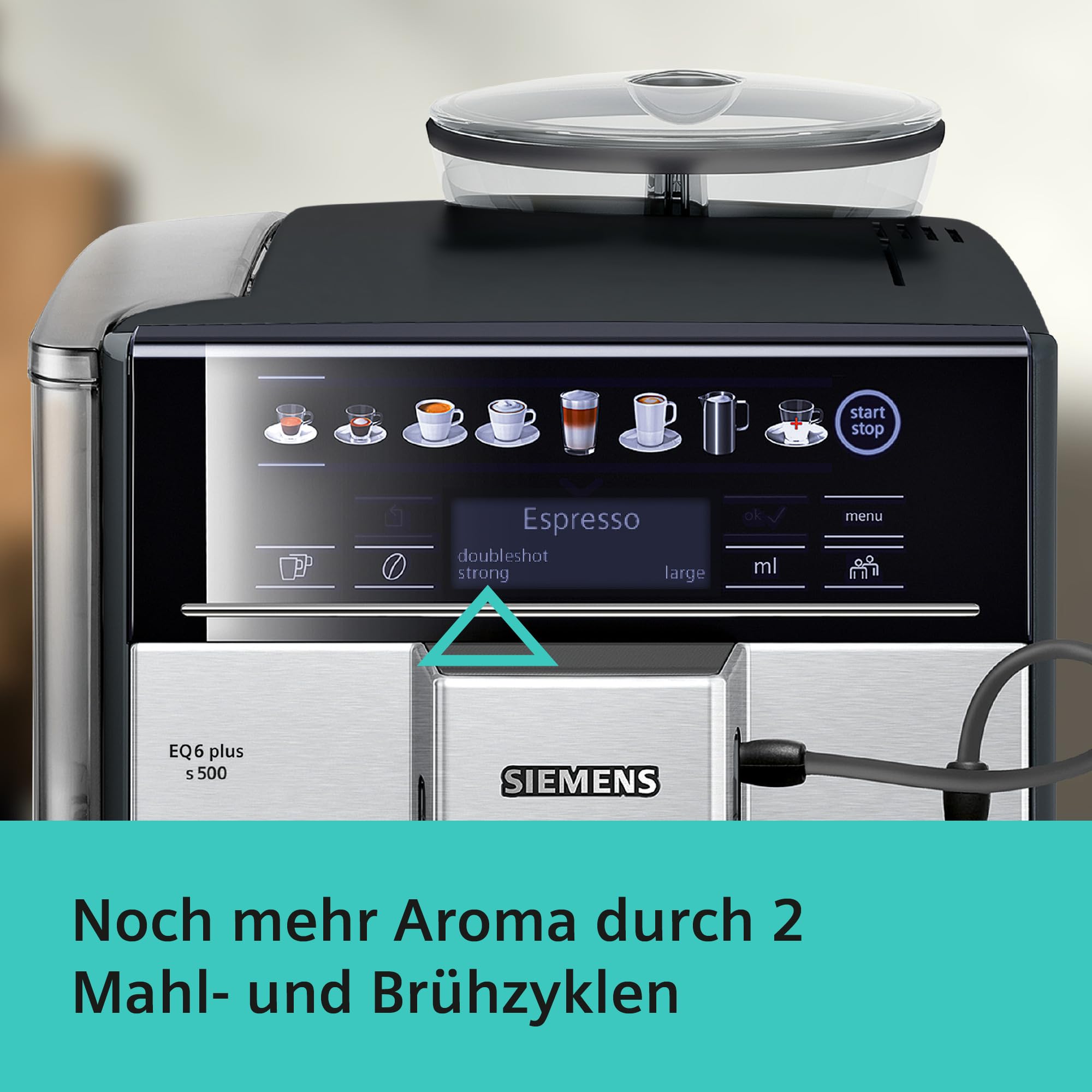 Siemens EQ6 plus s300 Kaffeevollautomat, Milchsystem, 11 Getränke, Keramikmahlwerk, Touchdisplay, Silber