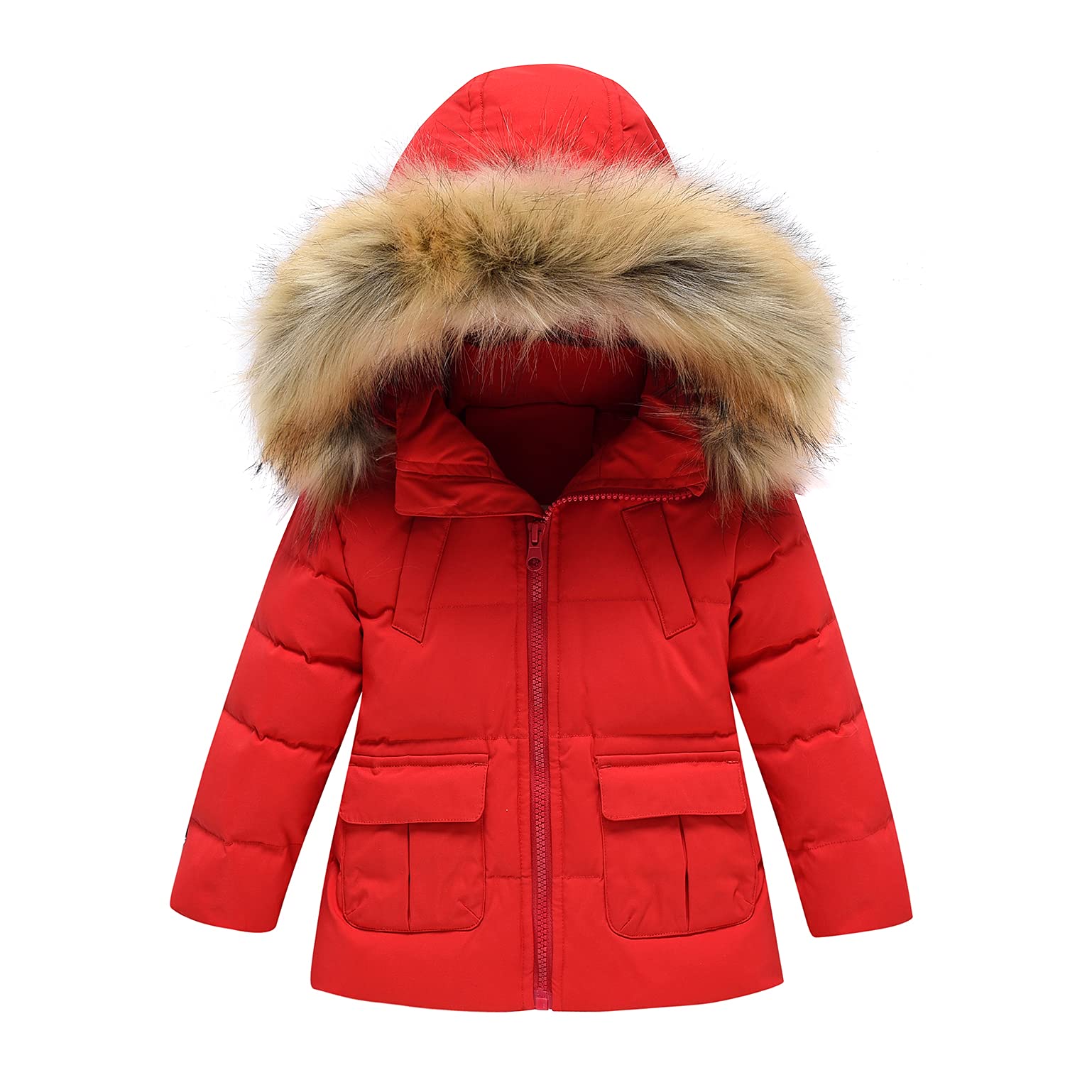 SANMIO 2 Piezas Conjunto de Esquí Niño Niña Chaqueta de Plumas Piel Artificial Chaqueta con Capucha + Prueba de Viento Pantalones de Babero para Trajes de Invierno Cálido para Bebés
