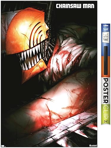 Trends International Chainsaw Man - Póster de pared de arte con llave teaser, 22.37 x 34.00 pulgadas, paquete de póster y clip