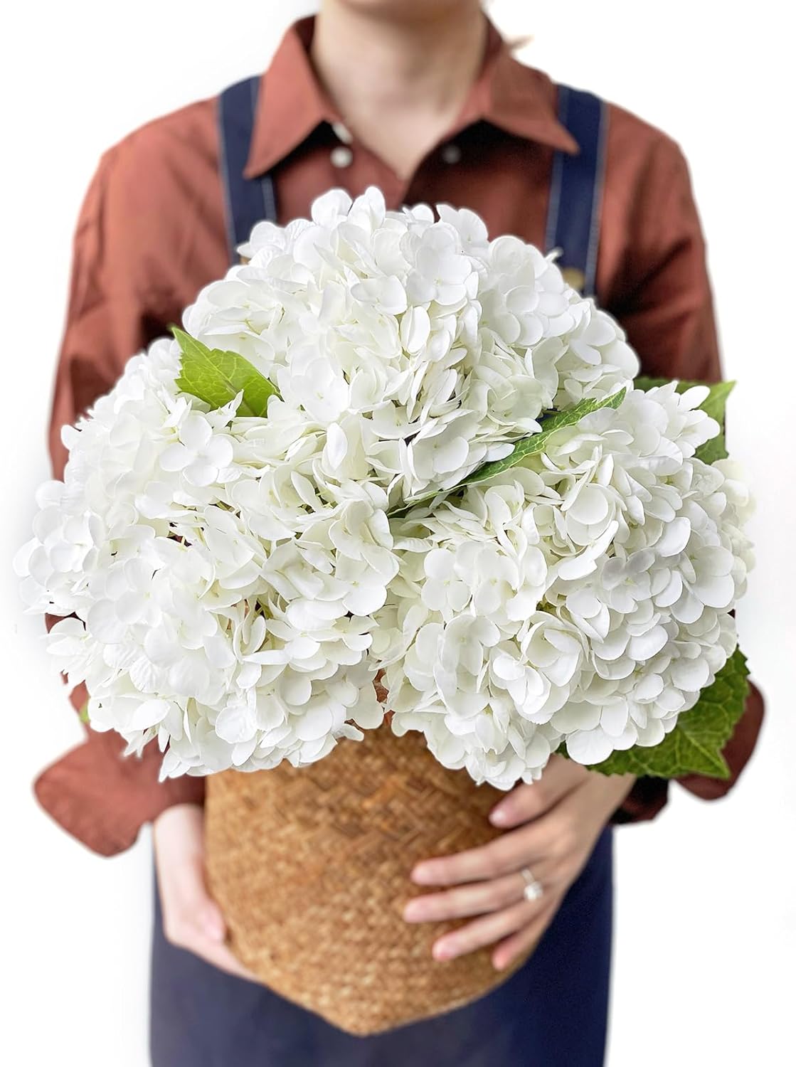 White Hydrangea Artificial Flowers, 3Pcs Large 21" Royal Real Touch Latex Silk Flowers Faux Hydrangea, Lifelike Fake Flower for Spring Wedding Bouquet Table Centerpieces Indoor Home