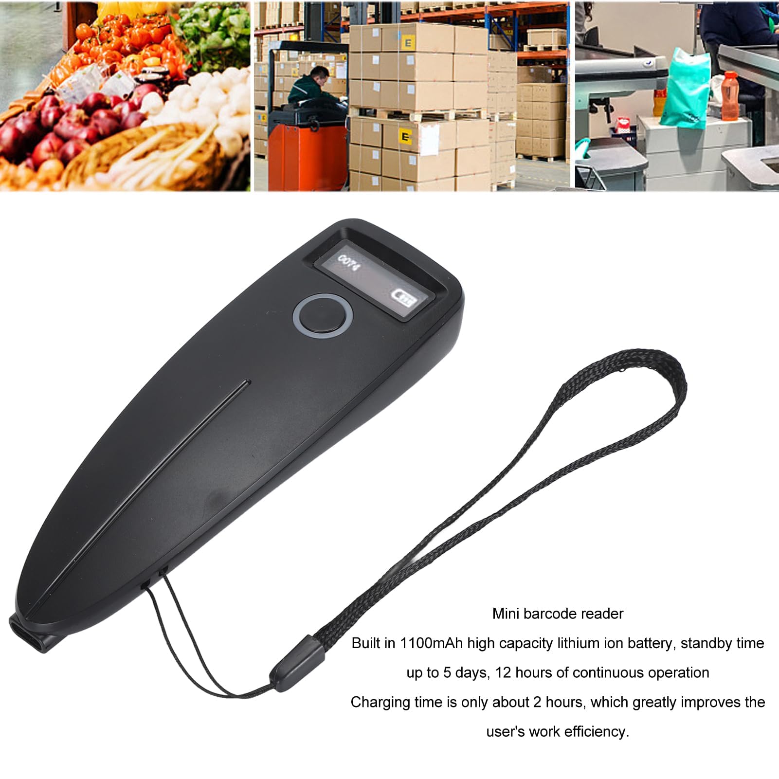 Ejoyous Mini Lector de Código de Barras Inalámbrico, Mini Ligero 2D Barcode Scanner 1100mAh Battery 2.4G Wireless Admite Inalámbrico para la Administración de Inventario
