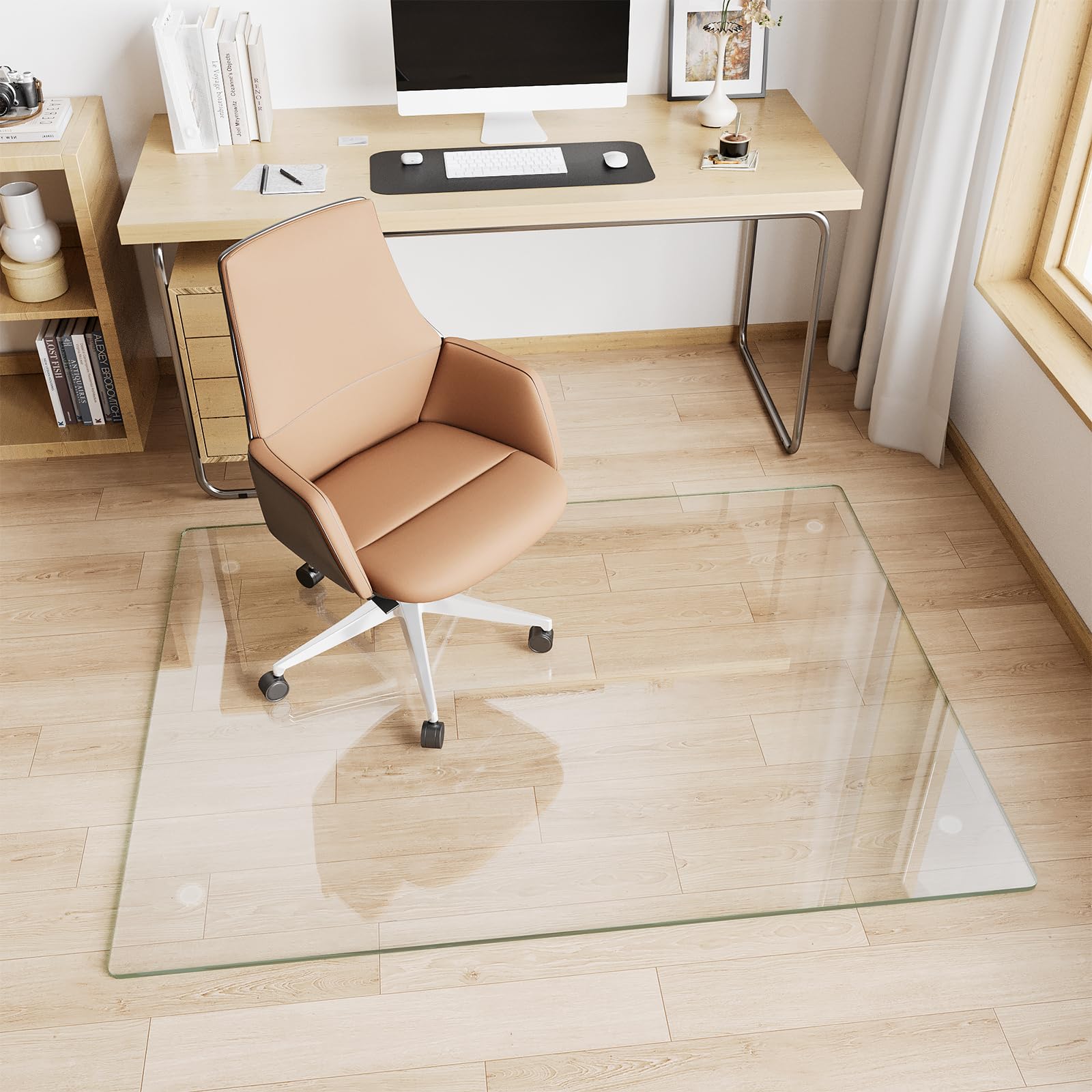 Glass Chair Mat 36 x 46 Heavy Duty Tempered Glass Office Chair Mat Glass Floor Mat with Round
