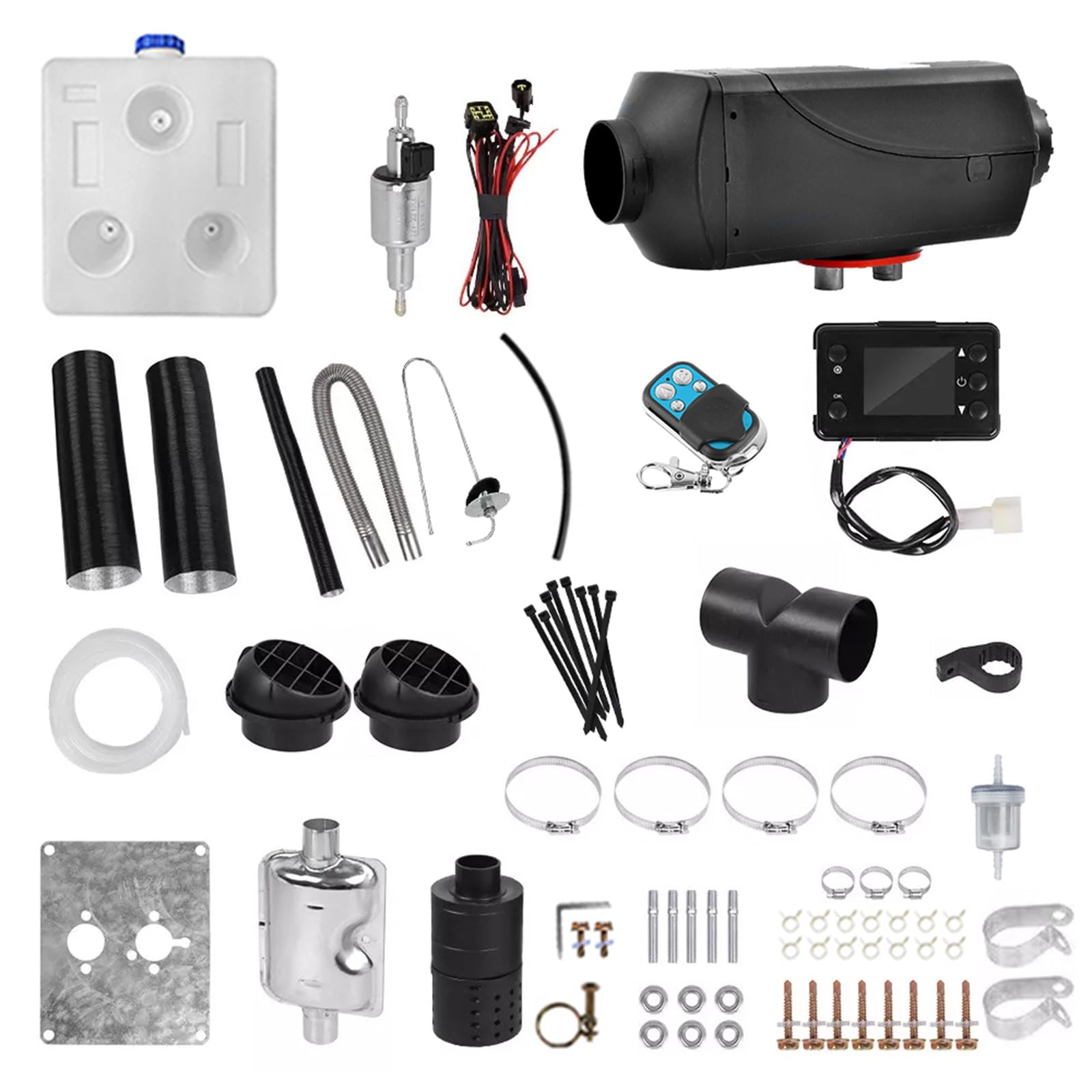 Flyfree 5KW / 8KW 12V Air Diesel Vehicle Heater Set with 4 Holes, Fast Heating, LCD Display - Black, 10L, 2kw for Truck, Boat, Motorhomes, Caravans
