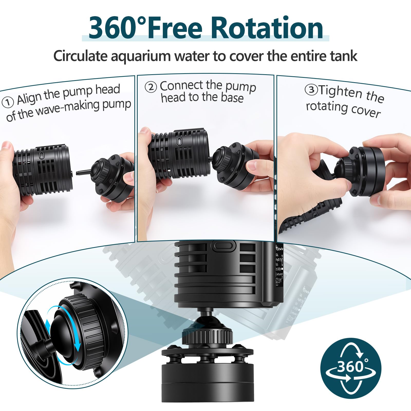 hygger 10W Pompe de Circulation pour Aquarium 7000L/H | Pompe de Brassage Aquarium avec Magnetfuß Starkem , Ultra-leise 360° Drehbar, für Süß- & Salzwasseraquarien 180-370L