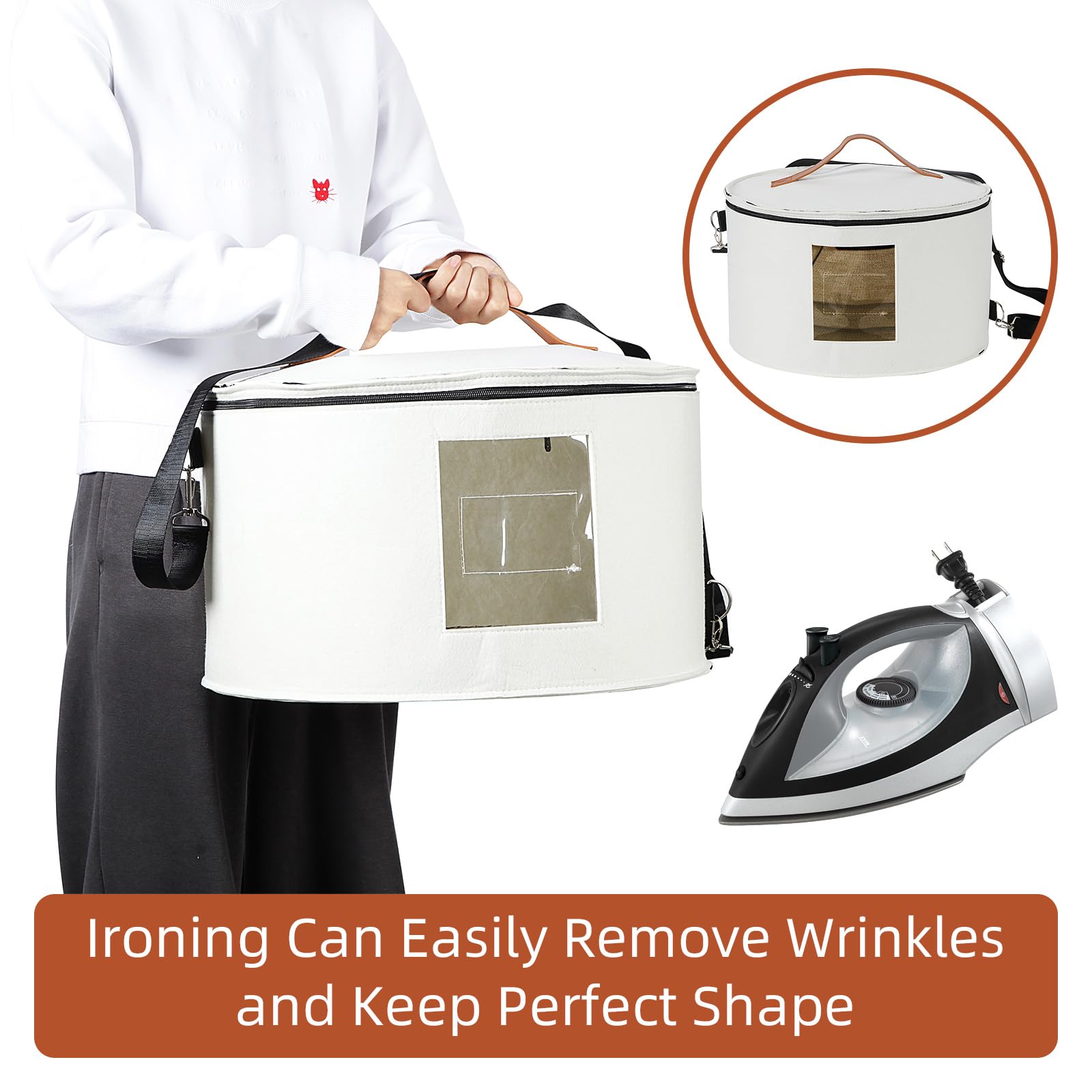 Boîte de rangement ronde pliable pour chapeau de voyage pour homme et femme - 45,7 x 25,4 cm - Blanc
