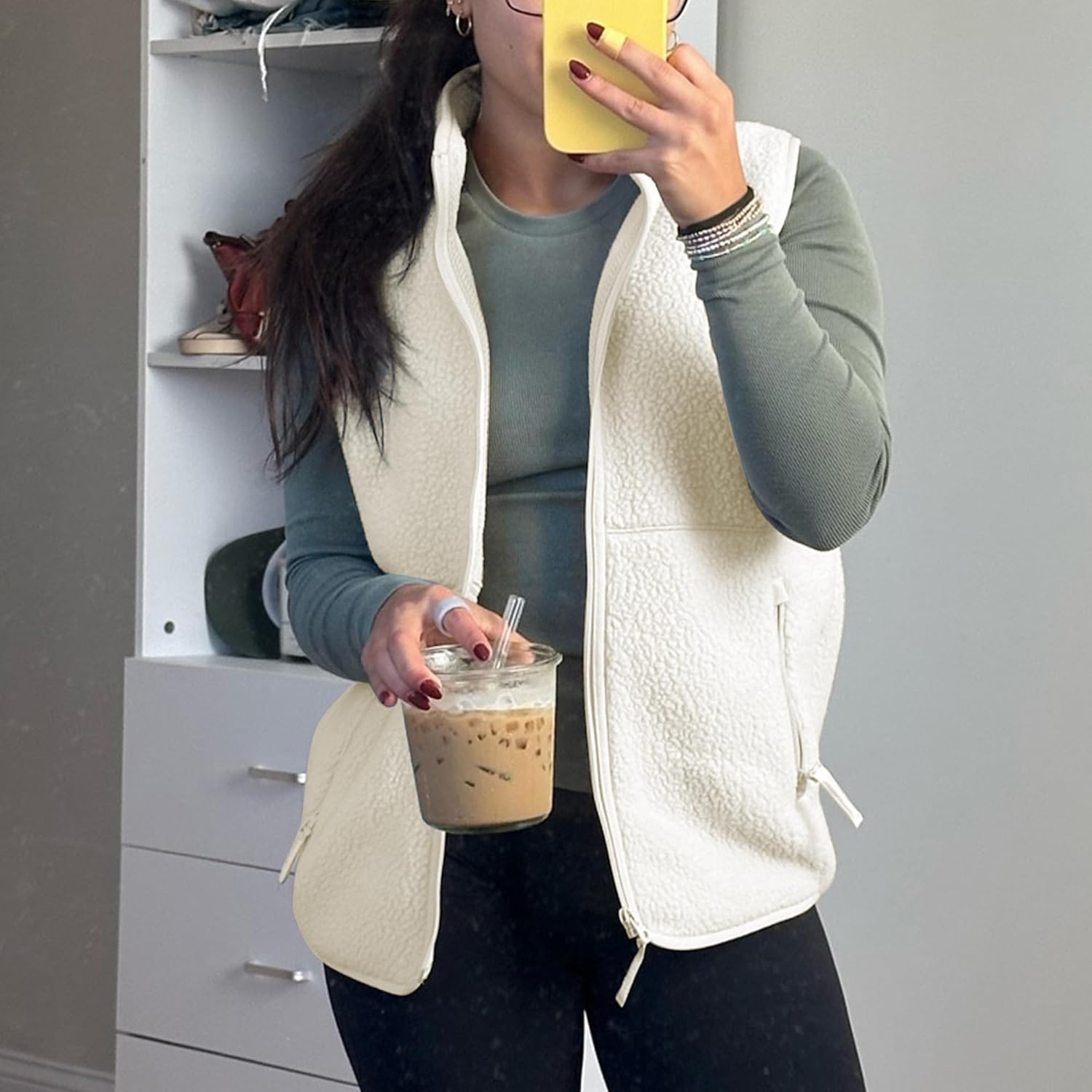 Trendy Fleece Vest Women Mock Neck Sleeveless Sherpa Jacket Full Zipper Overcoat Warm Outwear Gilet with Pockets - Image 6