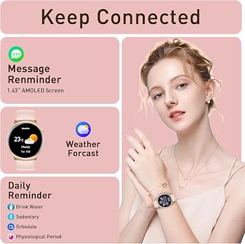 Smart Watches for Women,1.43 & 1.83 HD Watch with Calls and Messages/Heart Rate/Sleep/Female Cycle,Fitness Tracker Smartwatch for Android/iOS Compatible,Pink & Pink/3 Watch Straps