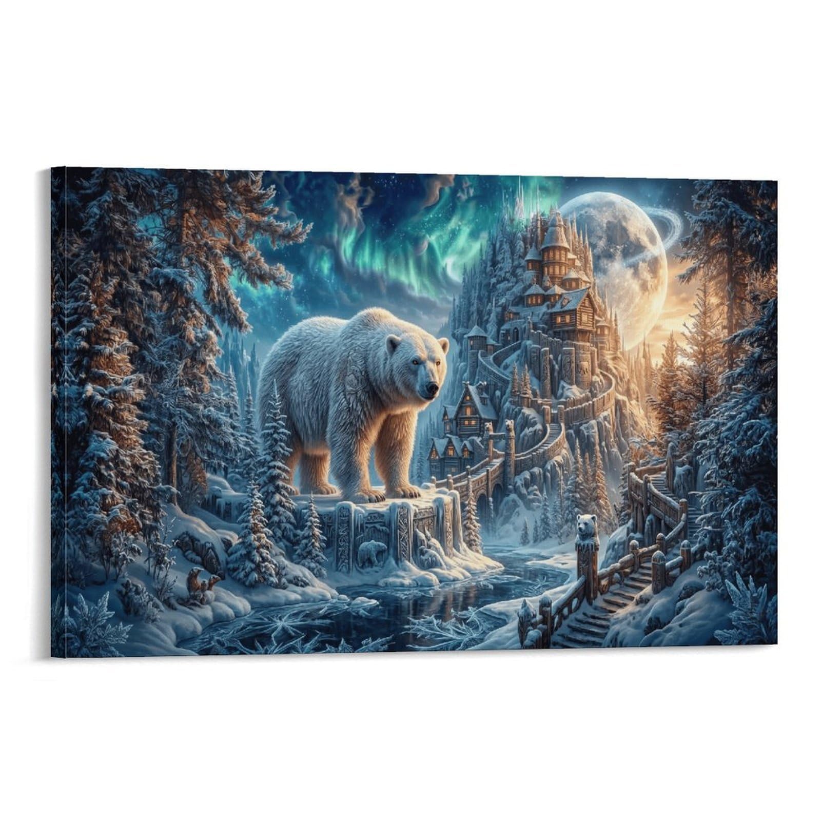 XPASHIQWC Polar Bear Poster Artwork Aurora Galaxy Canvas Prints Picture Modern Wall Art Picture Wall Hanging for Living Room Home Decorations 24x36inch(60x90cm)