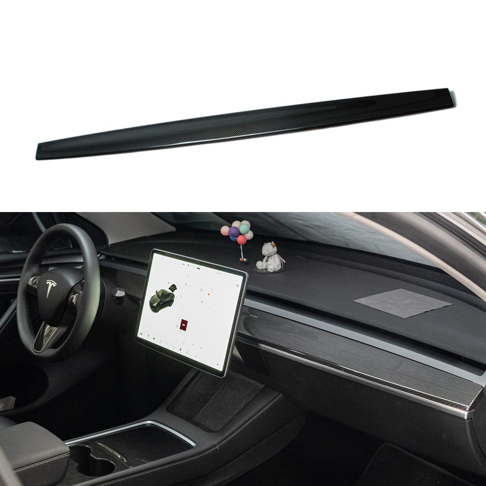 Photo 1 of Leeiion Tesla Real Carbon Fiber Dashboard Cover Wrap for 2020-2022 Model 3&Y,3K Toray Dry Carbon Fiber Interior Decoration Compatible with Tesla  Model 3&Y(Glossy Black) Glossy Carbon Fiber