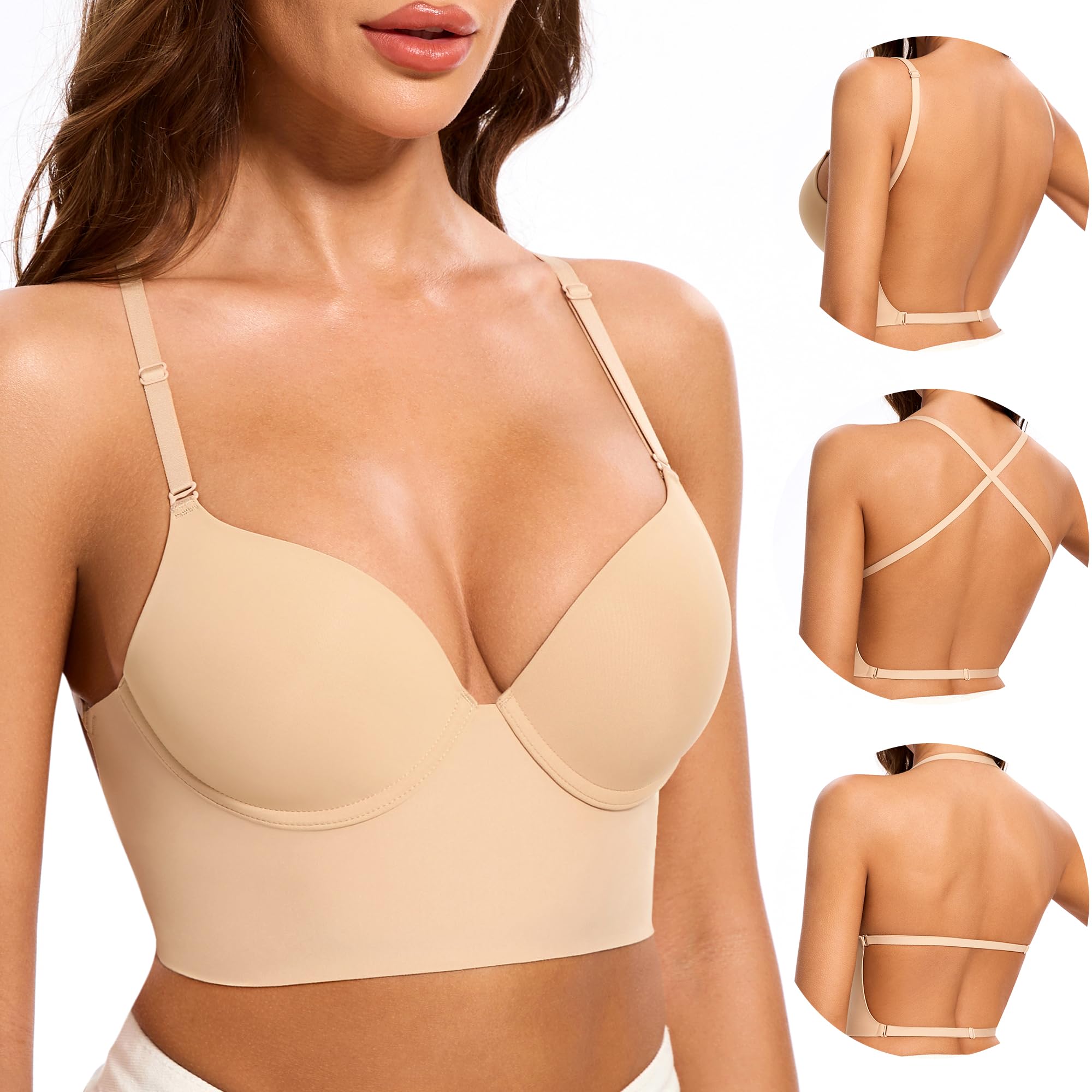 Soutien Gorge Dos Nu-Soutien Gorge Dos Transparent-Invisible Multiples et Convertibles sans Coutures à Léger Rembourrage