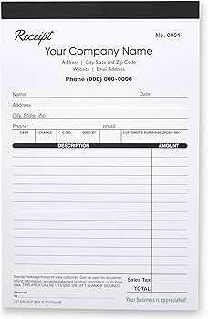 Amazon | 会社名の複製領収書をカスタム。2冊 (100セット) 番号付き