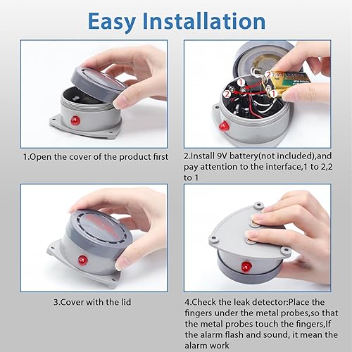 Miniatura 6 de Detector de fugas de agua, 1 unidad, alarma de agua Shackcom de 110 DB, inalámbrica, impermeable y funciona con pilas, alertas de audio y luz para