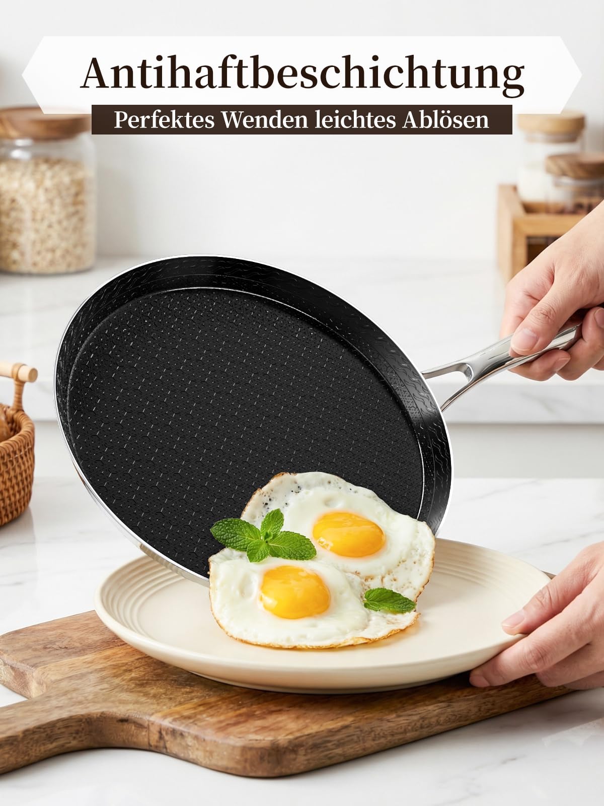 Innerwell 26 cm Crepes Pfanne aus Edelstahl, Pfannkuchenpfanne mit Kratzfeste Antihaftbeschichtung, Omlettpfanne Edelstahlgriff, Schwarz, Induktions Kompatibel，PFOA-frei