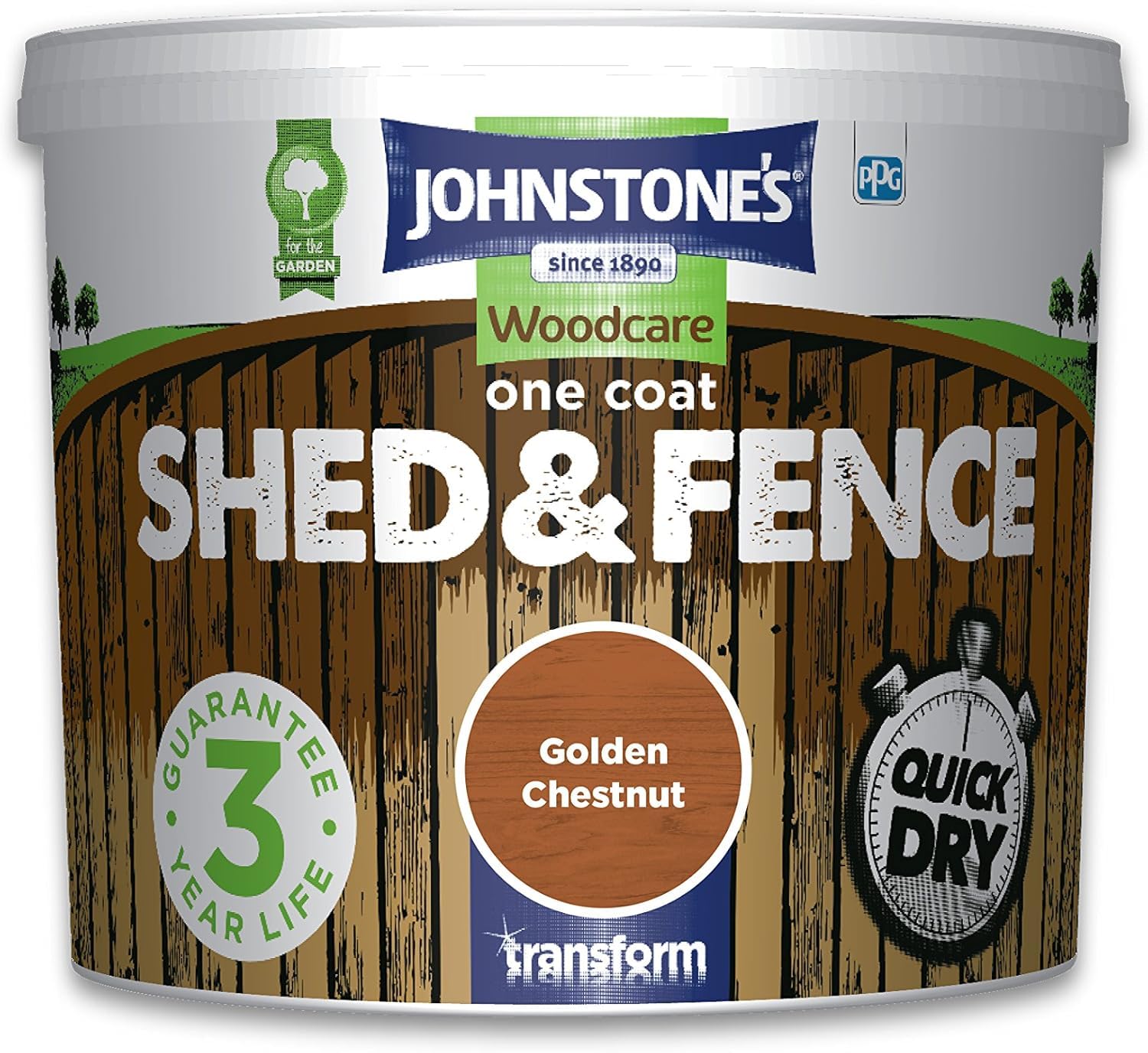 AXpower Inspirational Technology Empowering People One Coat Quick Dry Shed & Fence Treatment 5L – Exterior Wood Protection for Sheds, Fences & Garden Timber – Golden Chestnut Finish