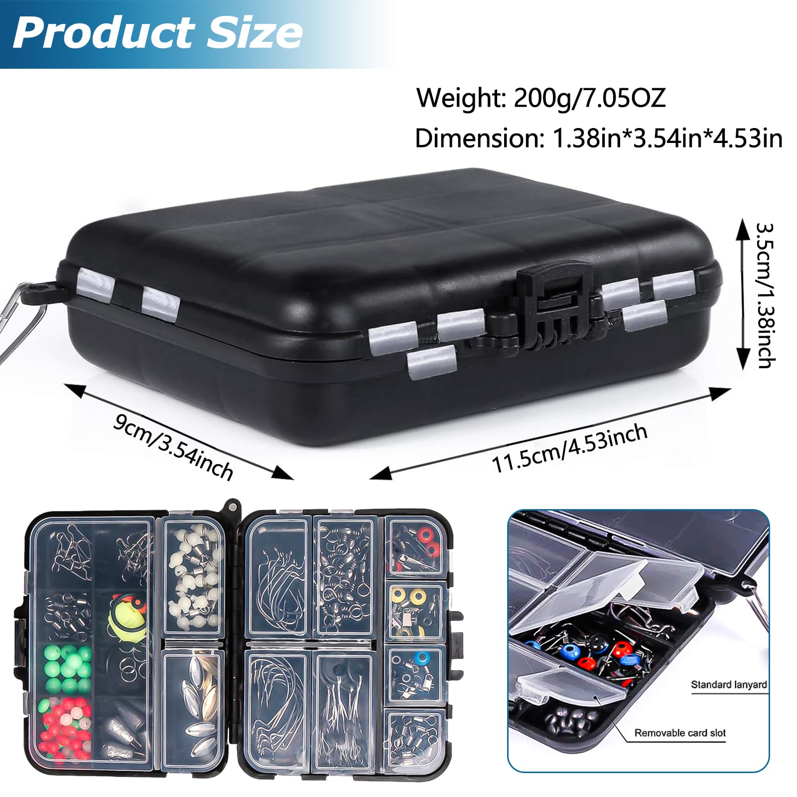 SANTUO 183Pcs Fishing Accessories Kit Sea Fishing Tackle Kit Including 1# Hooks Rolling Barrel 3# Swivels 1# 2# Snaps 10g 3.5g 5g Sinker Slides 1# Swivel Crank for Pike Bass Carp with Tackle Box - Image 2