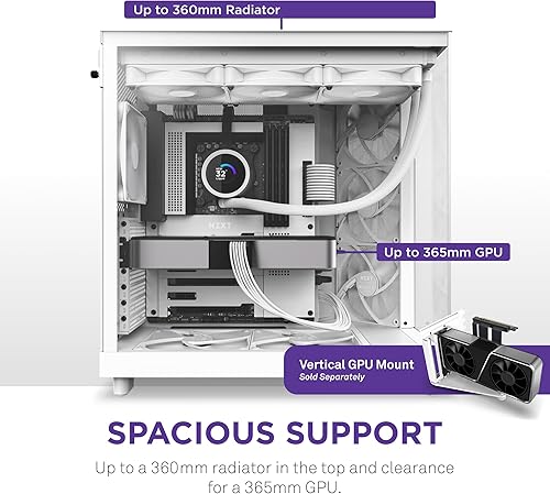 Miniatura 9 de NZXT H6 Flow CC-H61FW-01  Caja compacta de flujo de aire de torre media de doble cámara  Paneles de vidrio panorámico  Paneles de flujo de aire de