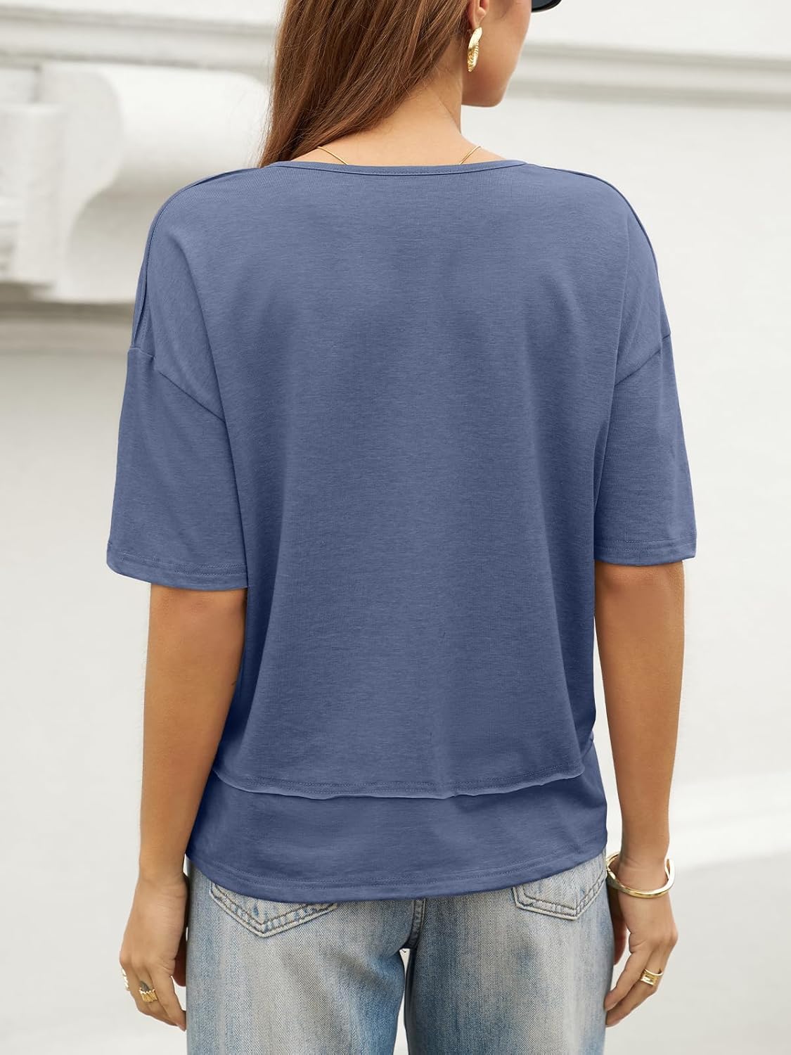 UNCLECAT Womens V Neck T Shirts Summer Trendy Short Sleeve Shirts Loose Casual Tops Tee - Image 2