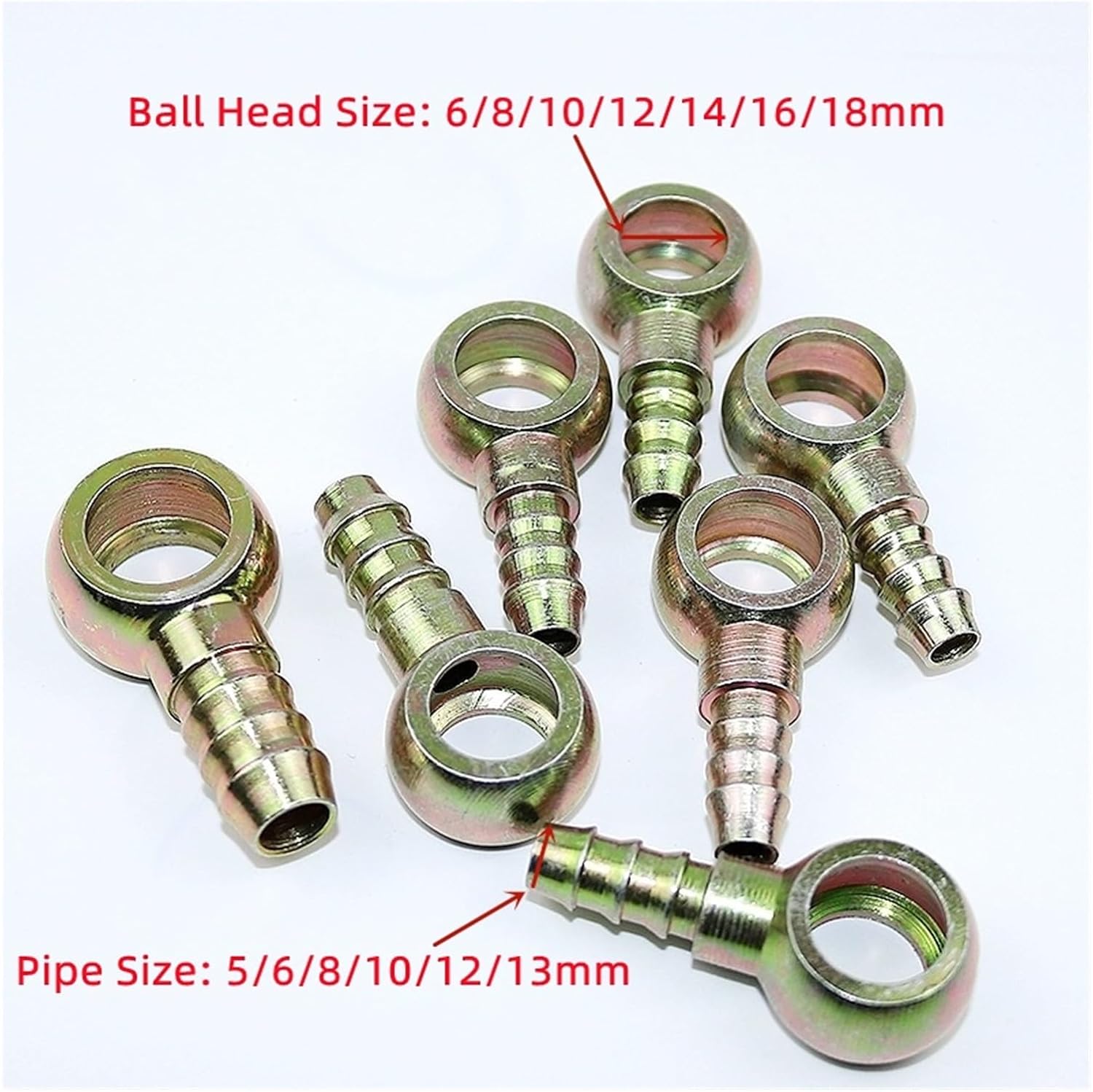 10PCS Diesel Pipe Joint Hollow Screw Oil Ball Head Motorcycle Connector(Ball 14x9.3 Pipe)