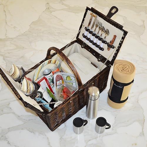 Miniatura 11 de Picnic at Ascot Surrey Willow Cesta de picnic con servicio para 2 personas con manta y juego de café, diseñada, montada y aprobada de calidad