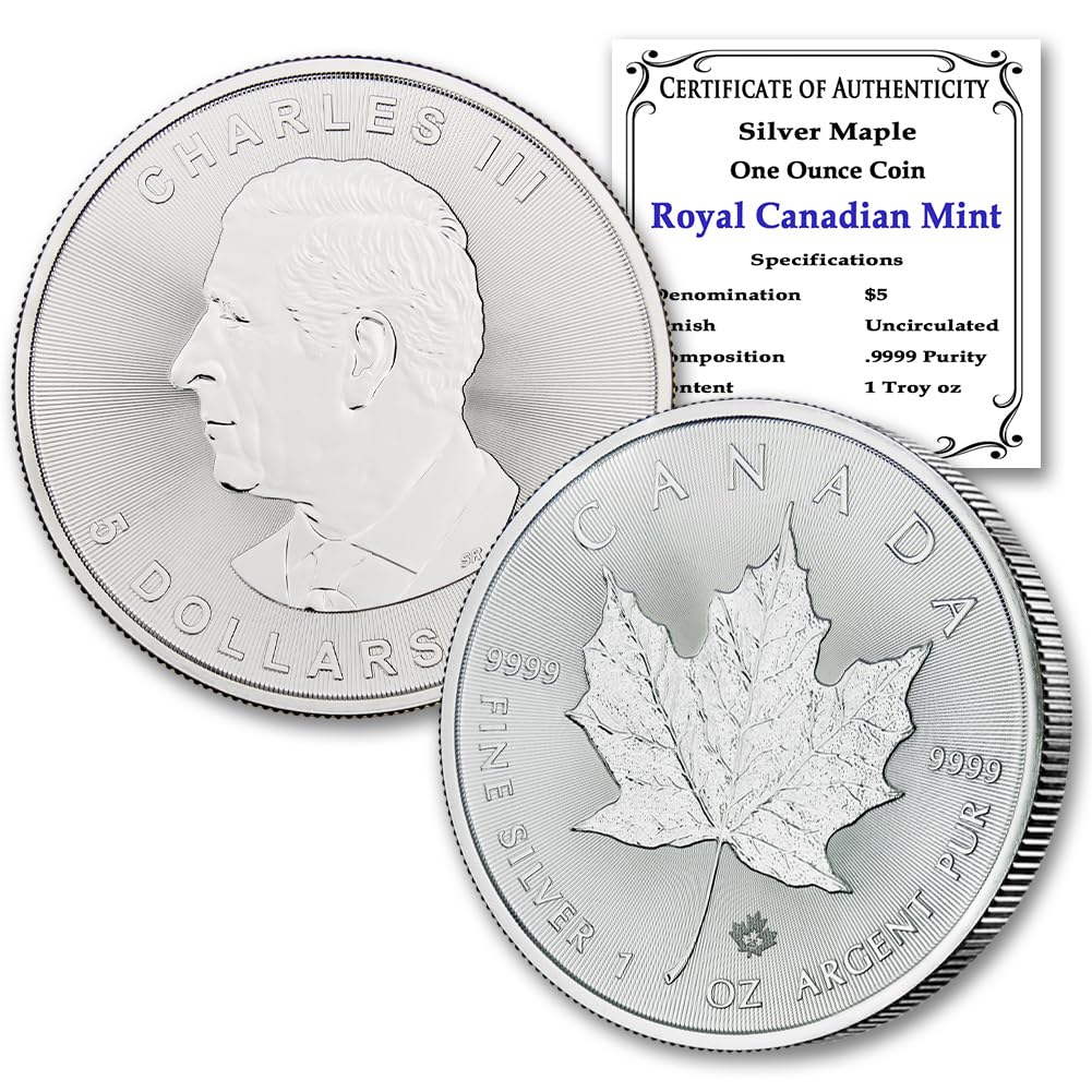 2025-1 oz Canadian Maple Leaf Silver Coin Brilliant Uncirculated with Certificate of Authenticity $5 Seller BU