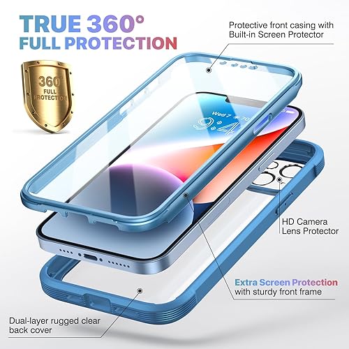 Miniatura 2 de Diaclara Diseñada para iPhone 14, funda resistente de cuerpo completo con protector de pantalla integrado sensible al tacto y antiarañazos, con