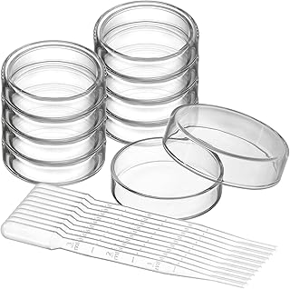 Kingrol 10 Pack Glass Petri Dishes with Lids and Plastic Transfer Pipettes, 60 x 15 mm Bacterial Culture Dishes for School, Lab, Science Art Projects, Storing, Seeding and Biohazard Theme Party