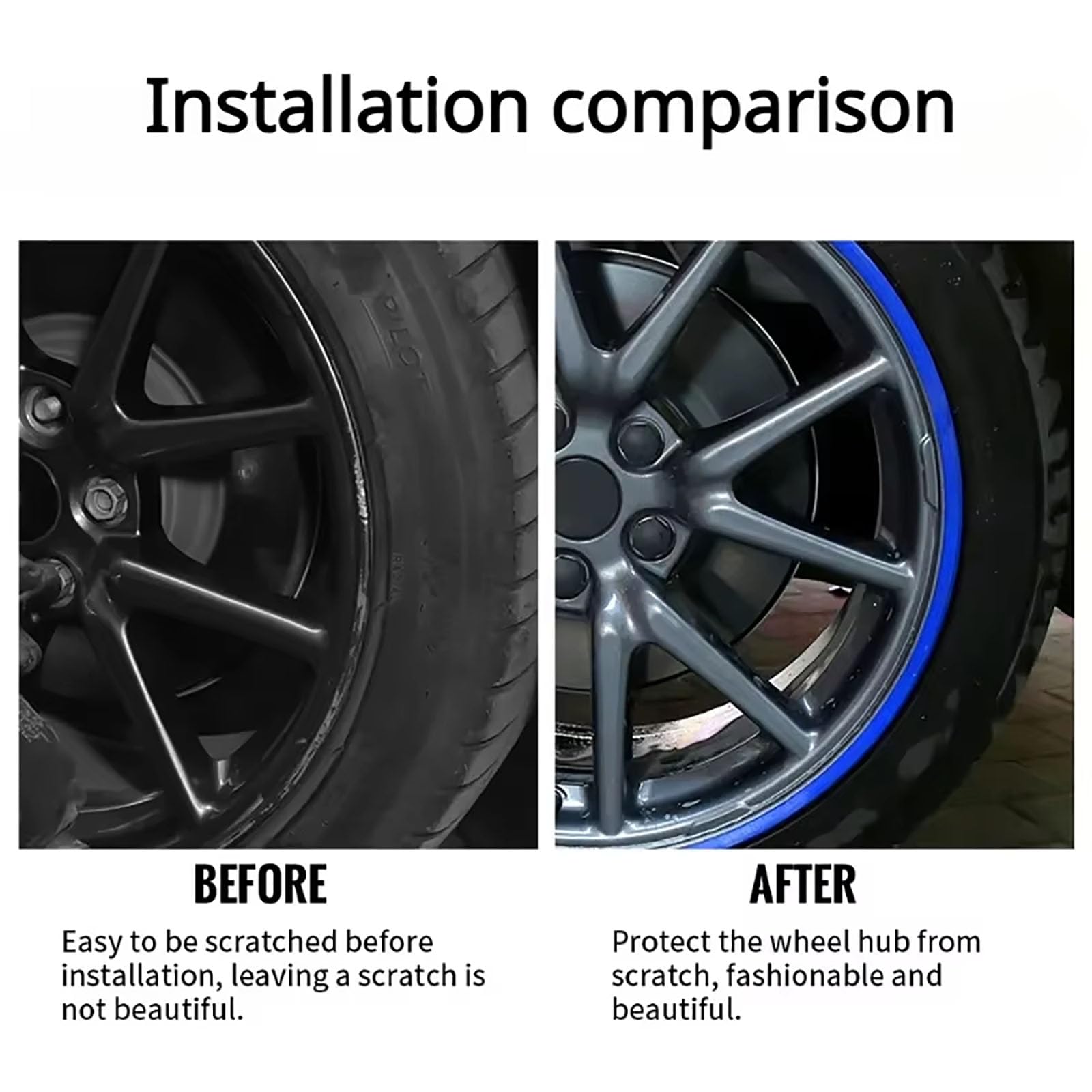 Protections De Jantes en Alliage (4 Pièces), Bagues De Protection Universelles pour Jantes De Voiture (16 À 21 Pouces), Anti-Rayures Et Stables, Ne Tombent Pas, Accessoires Auto,16inch,Blue