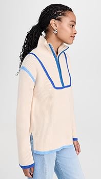 English Factory Women's Contrast Piping Quarter-Zip Sweater
