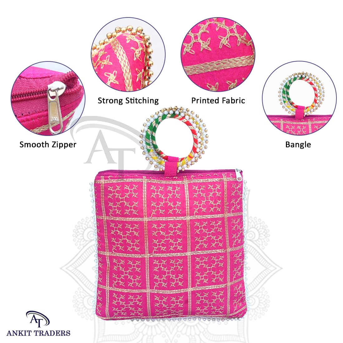 Rishabh Overseas Women Potli Bags for Women Pack of 6 | Embroidered Shagun Potli with Zip & Bangle Handle | Wedding Return Gift Traditional Handbag for Mehandi, Haldi, Baby Shower, Wedding & Sangeet 3