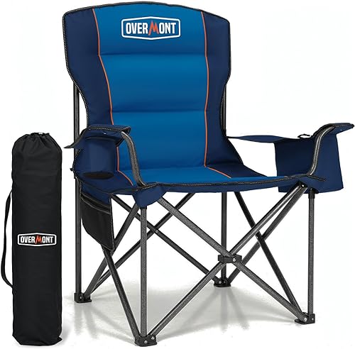 Miniatura 1 de Overmont Oversized Folding Camping Chair - 450lbs Support with Padded Cushion Cooler Pockets - Heavy Duty Collapsible Chairs for Sports Garden Beach