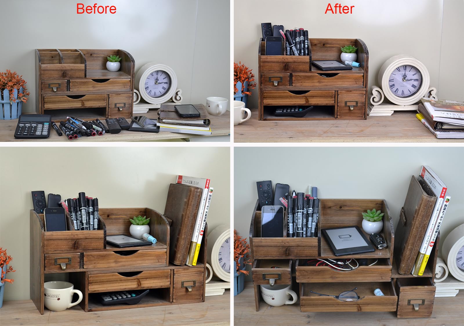 Amazon.co.jp: Juleduo デスクオーガナイザー 小物入れ 木製 卓上収納