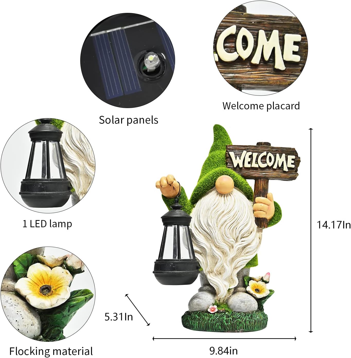 ASAWASA Gnomes Decorations for Yard with Solar LED Light, 14.2" Large Outdoor Funny Garden Lawn Gnome Decor with Welcome Sign