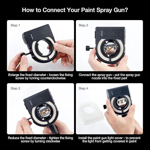 Vista 6 de YUZES Luz de pistola de pintura con cargador, 2700K-6500K y 500/250 lúmenes luz LED para pistolas de pintura, accesorio de luz para pistola
