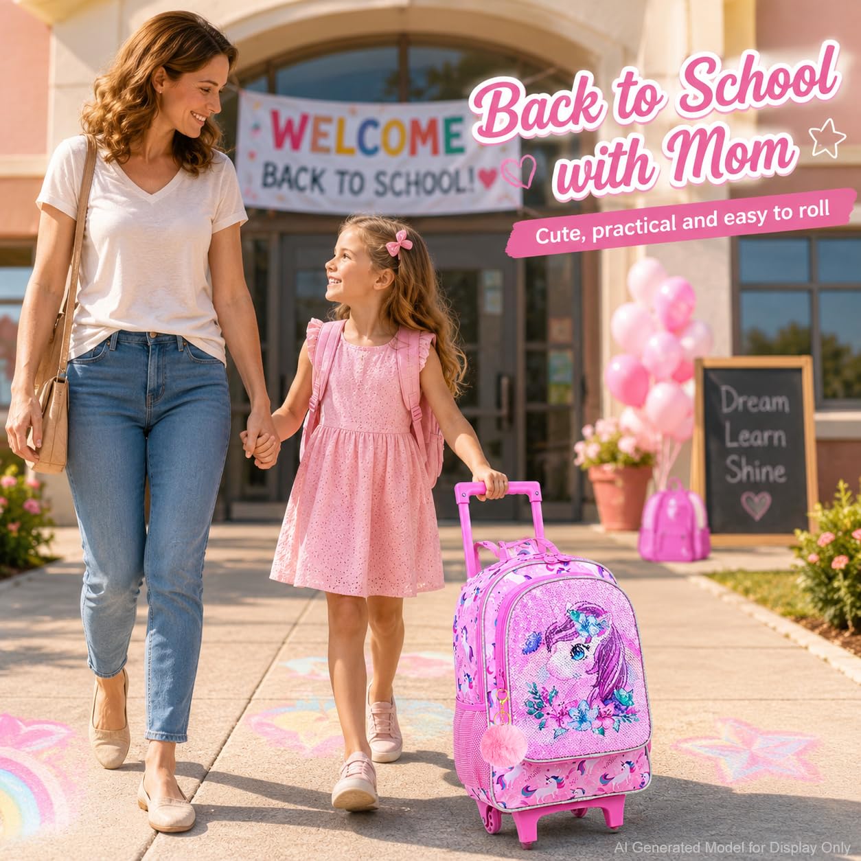 KLFVB Mochila escolar con ruedas para niñas y niños, con bolsa de almuerzo, mochila escolar con ruedas para niños
