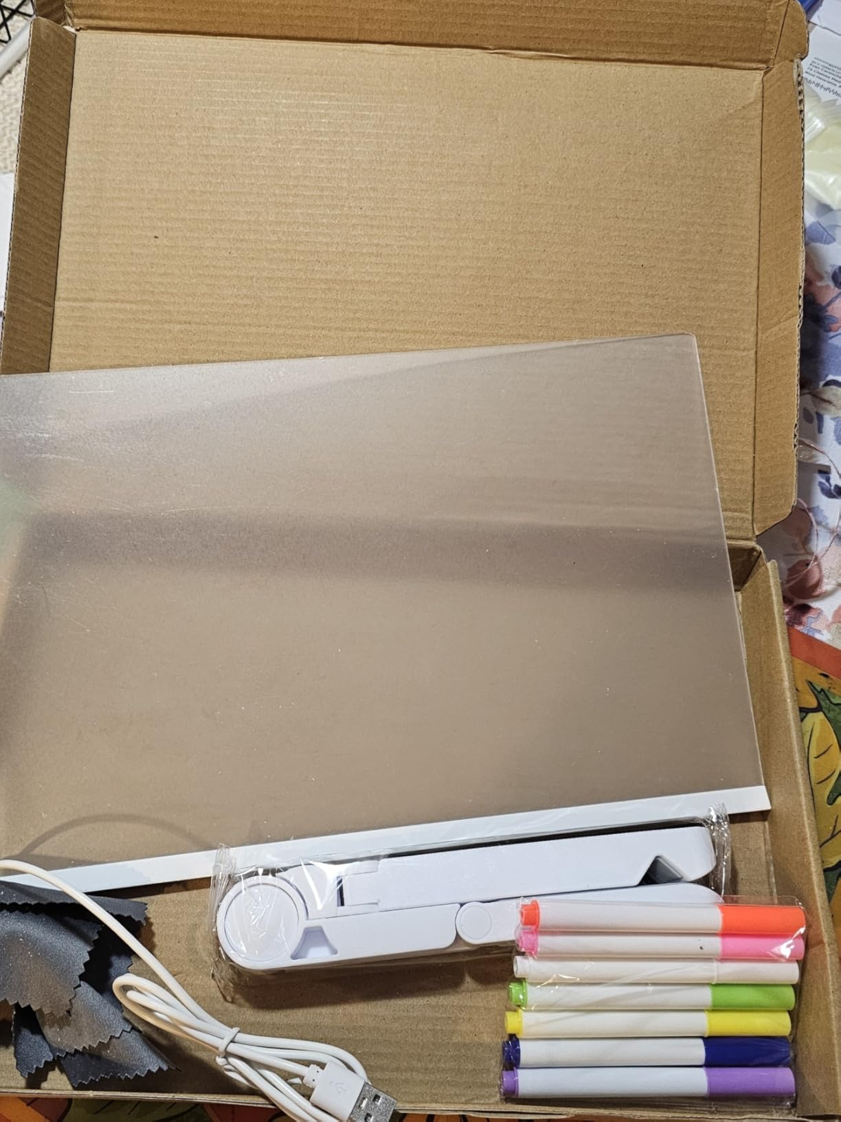 A good price for a smaller LED note board -- pens and wiping cloths included