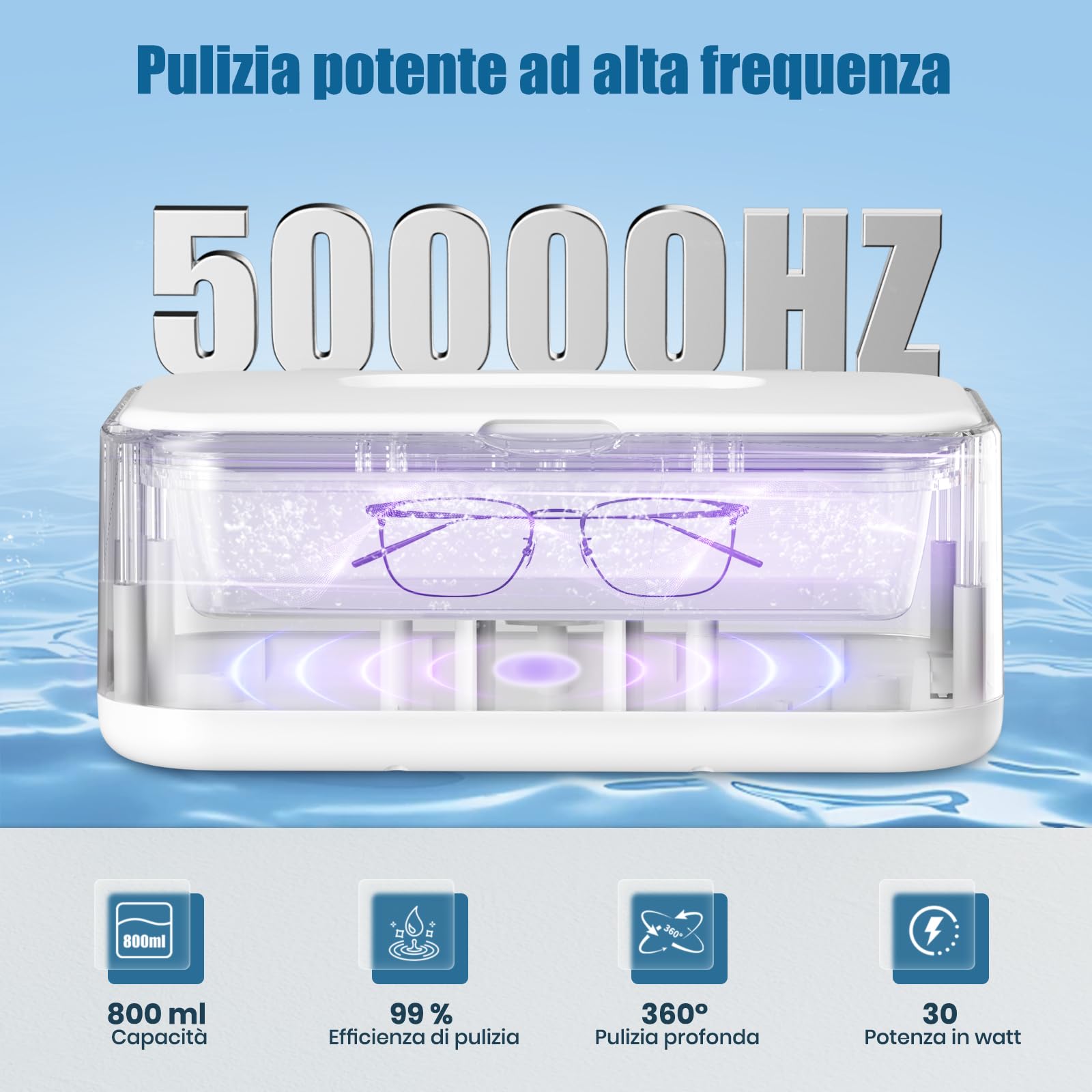 Limpiador Ultrasonidos, 49 kHz UV Limpiador por Ultrasonidos Profesional | 800 ml, 5 Funciones de Temporizador, Pantalla Digital, para Joyas, Gafas, Relojes, Dentaduras y Anillos
