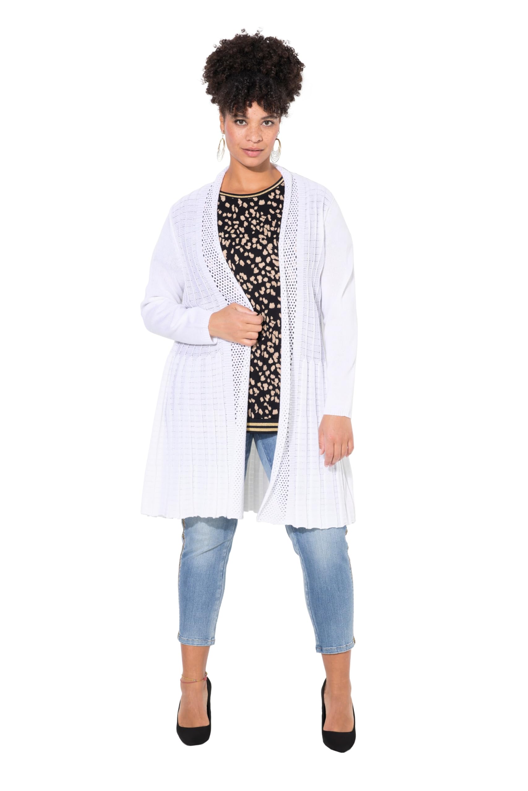 MIAMODA Damen große Größen Übergrößen Plus Size Strickjacke, längere A-Linie, Strukturmix, Wellensaum 839282
