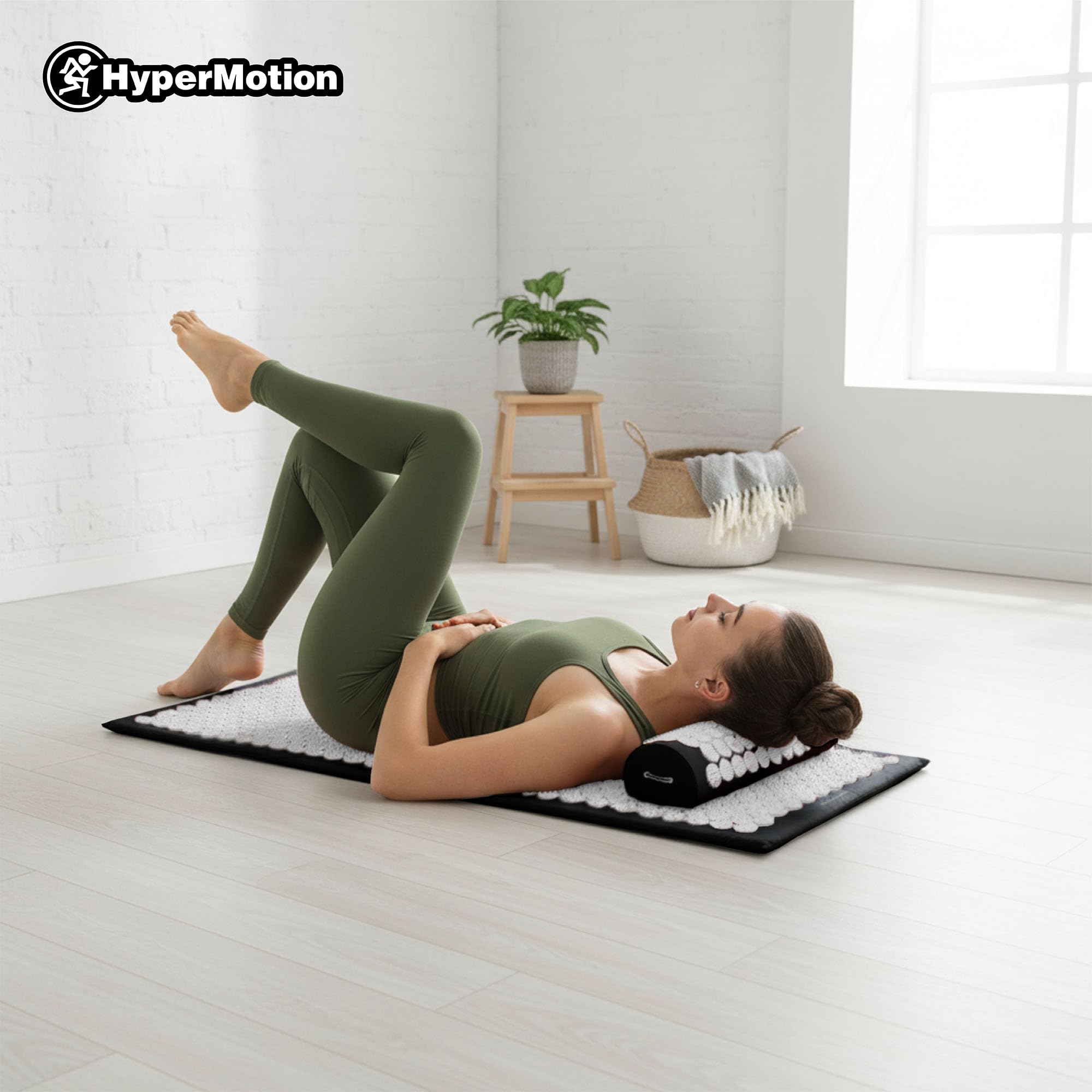 HyperMotion Akupressurmatte mit Kissen - Akupunktur Matte - Massagematte Ganzkörpermassage und Regeneration, Akupressurmatte Set für Entspannung Schwarz-Weiß, 130 x 50 x 2 cm