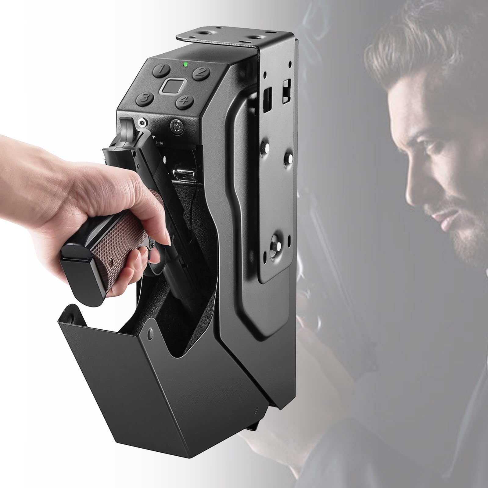 ZIXIAOS Gun Safe for Pistols,Auto Open Handgun Safe, Pistol Safe With Fingerprint Keypad Key Quick Access For Guns Storage By Desk Nightstand Wall Cabinet