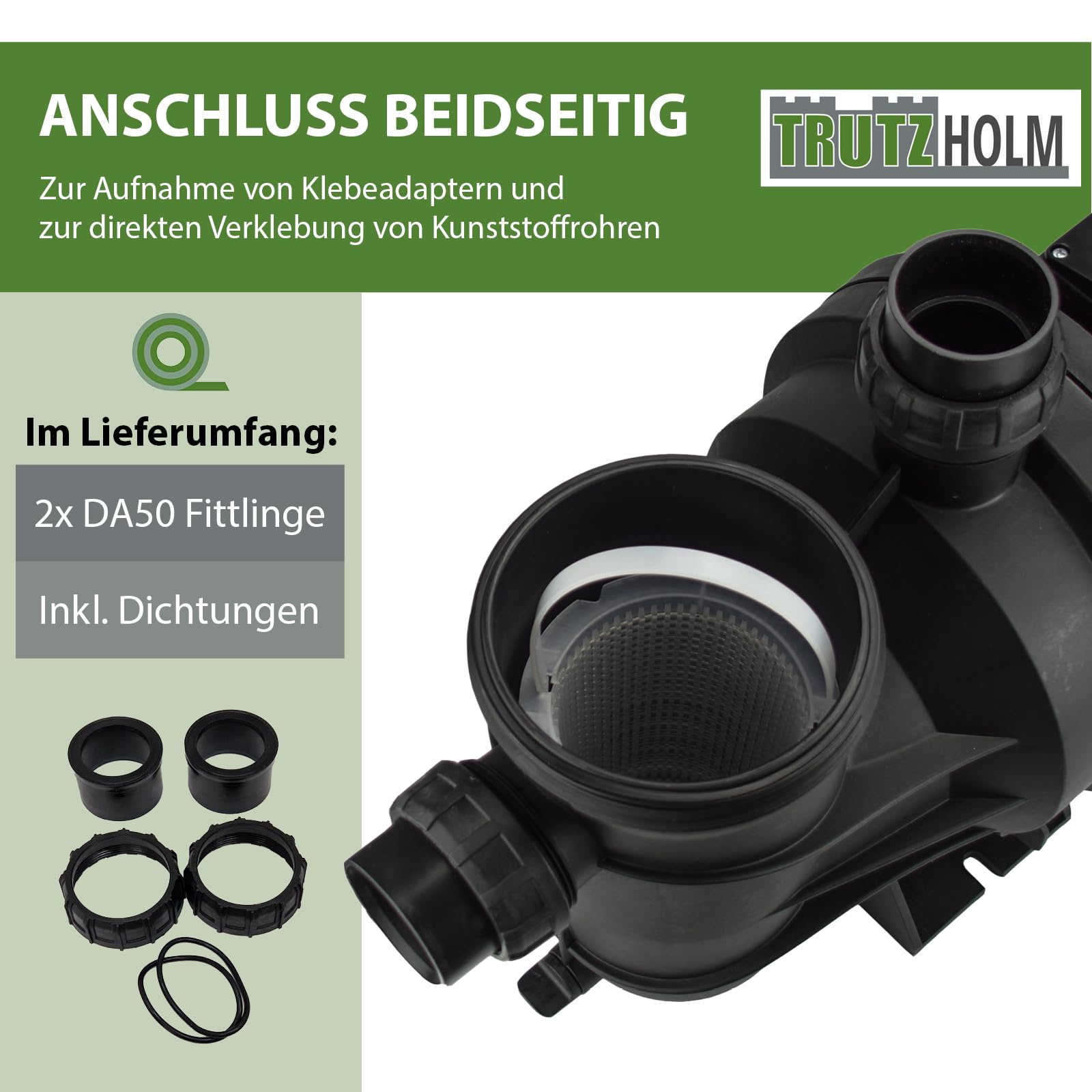 TRUTZHOLM Schwimmbadpumpe Poolpumpe Filterpumpe Umwälzpumpe Pumpe 550W 10.000 l/h oder 800W 15.000 l/h für Pools mit 30.000 Litern oder 45.000 Litern (800W / 15m³l/h)