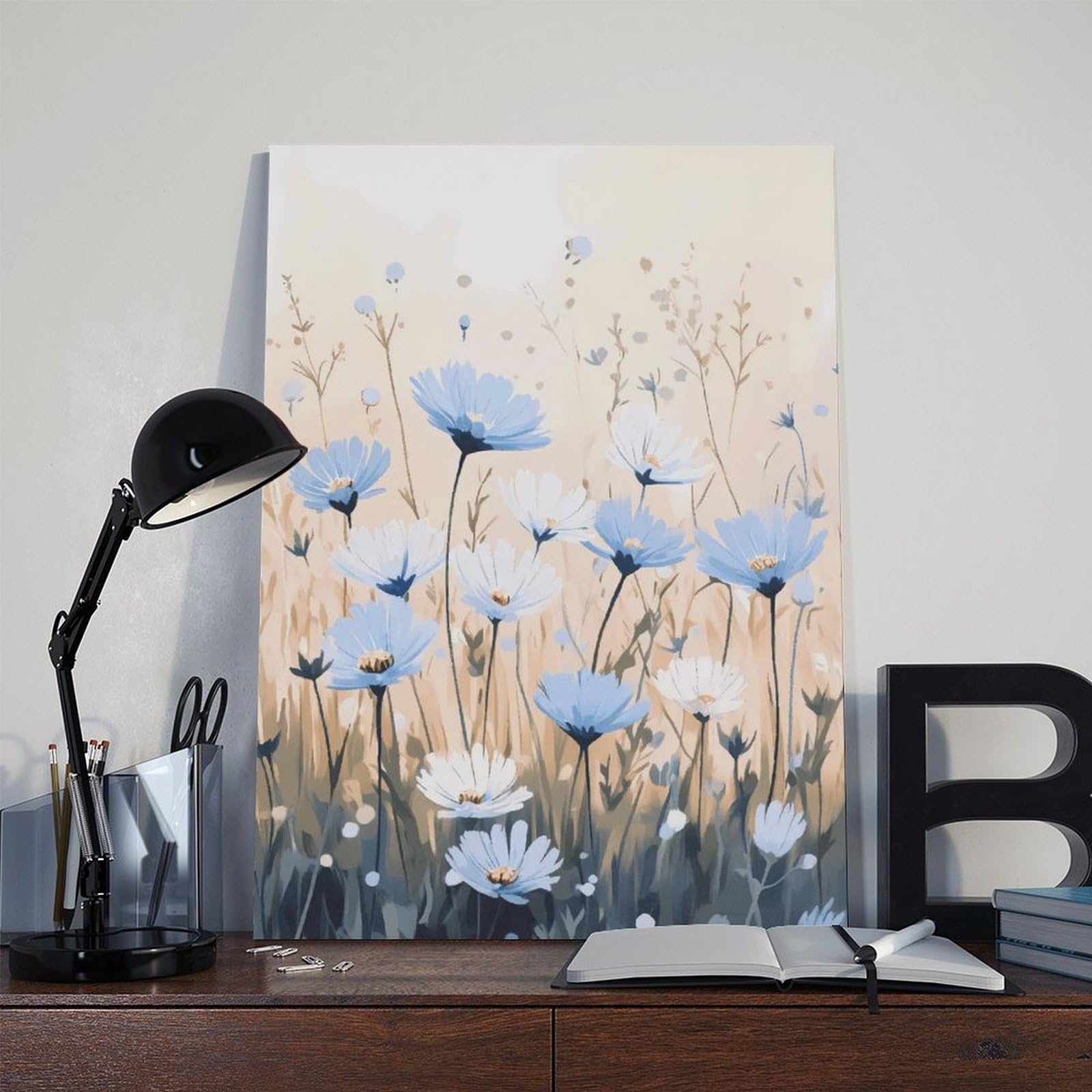 UTGN Leinwand-Poster, Motiv: Blaue Chicorée, Blumen, Wiese, Botanik, Wandkunstdruck, Bild, Gemälde, 50 x 75 cm