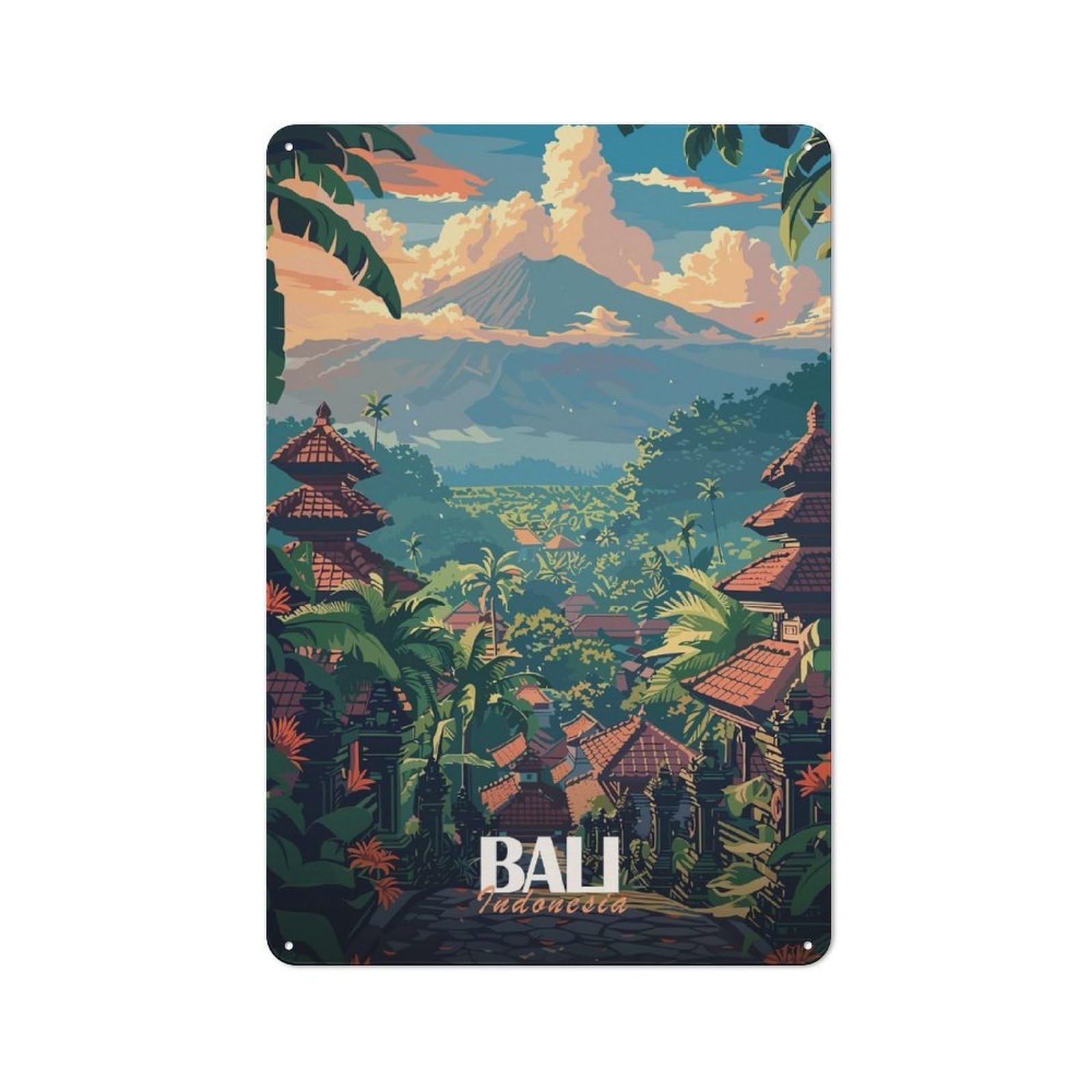 Junmoney Style-12 Old Style Bali Travel (6) Decorative Tin Plaque 30X20cm, Bar Wall Plaque For Bar, Kitchen, Garage Or Games Room