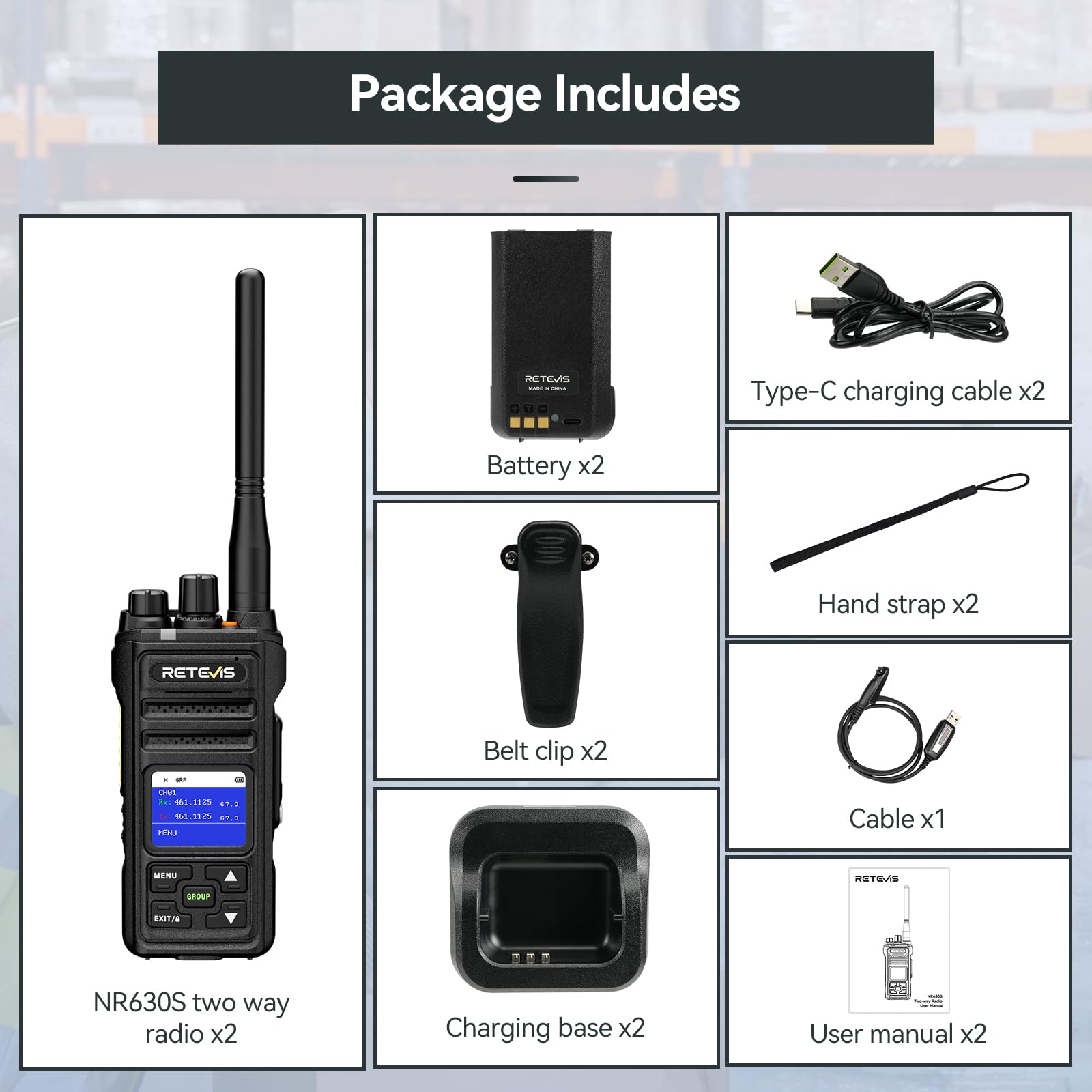 Retevis NR630S Walkie Talkie, Daleki Zasięg Krótkofalówka IP67 Ochrona, Zaawansowane Dźwięku, 2800mAh, Ekran LCD, Grupowe Połączenia Walkie Talkie dla Bezpieczeństwa (Czarny, 2 Szt.)
