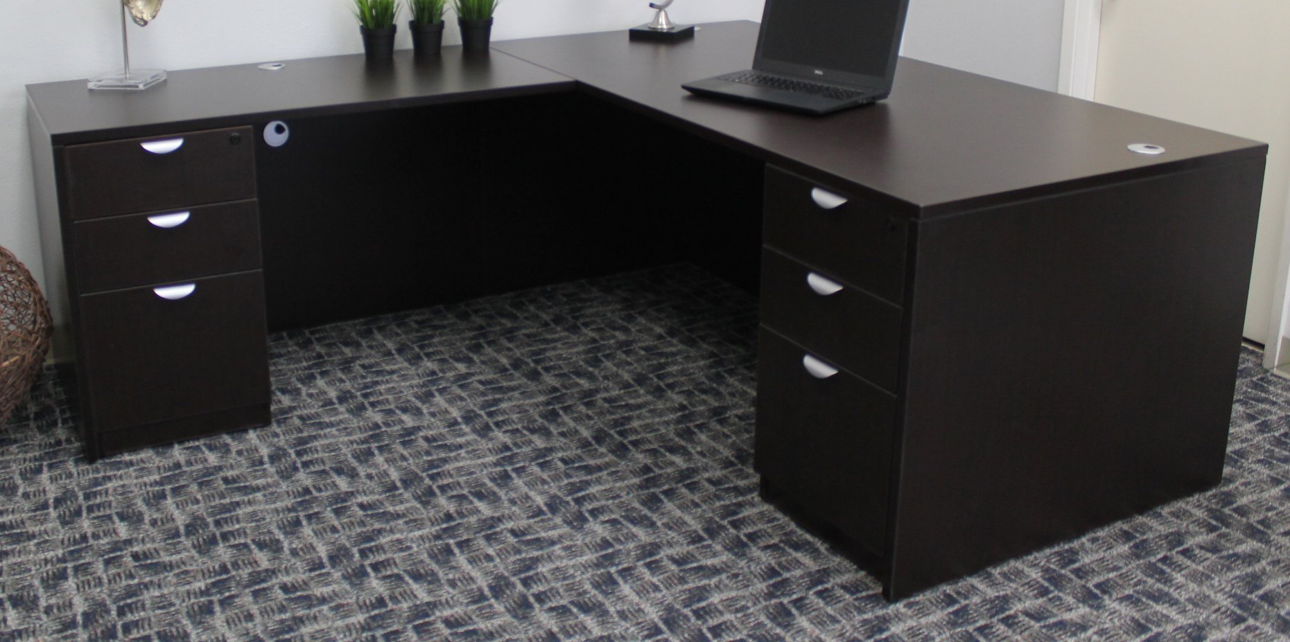 Boss Office Products Holland Series 71" Executive L-Shape Corner Desk with Dual File Storage Pedestal, Mocha
