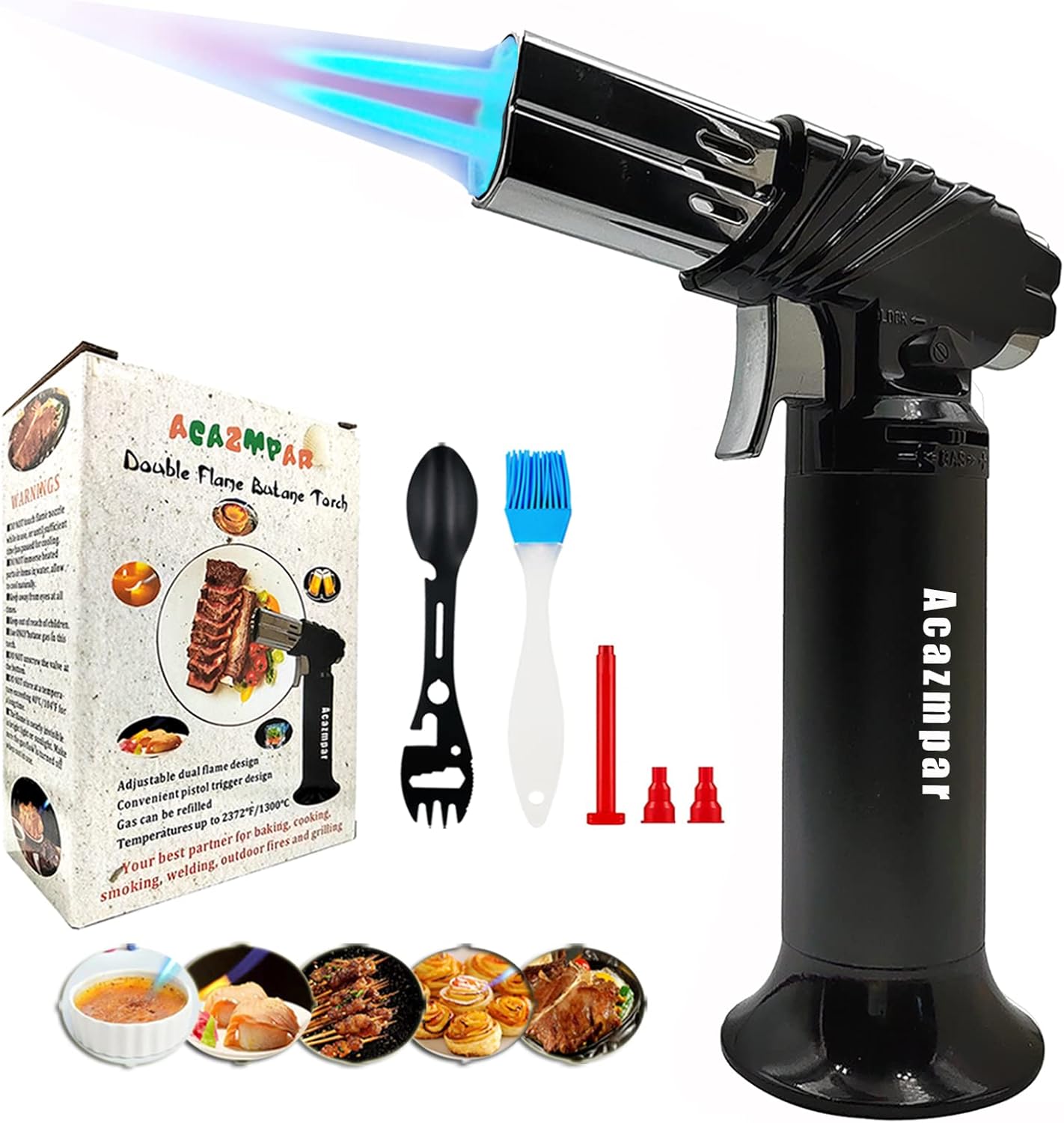 Double flame Butane Torch Without Butane Fuel, Refillable