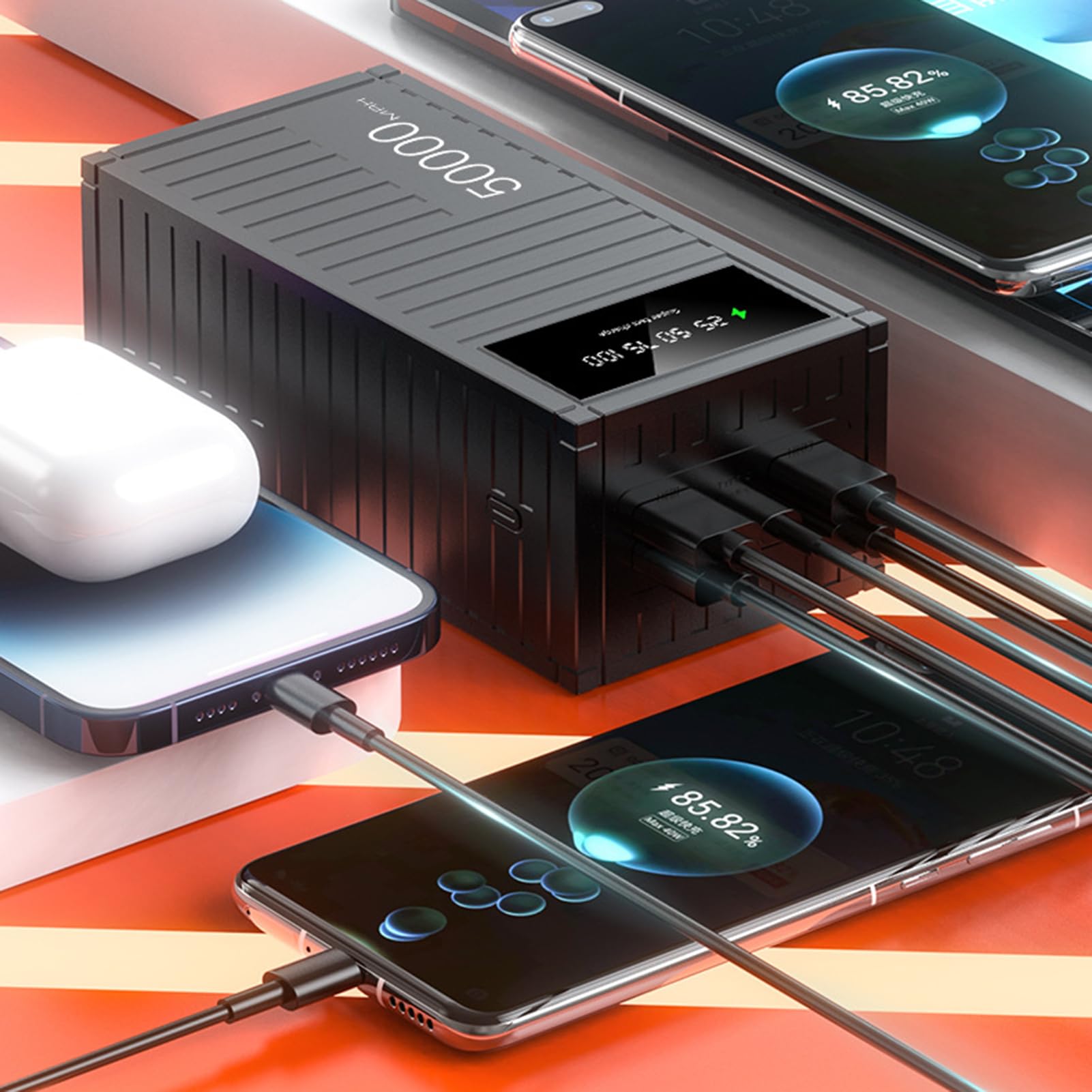 Power Bank 50000mAh Batería Externa, Cargador Portátil, Banco De Energía Portátil Carga Rapida 66w, Multifuncional para Teléfono con Pantalla LED para Senderismo, Camping, Viajes Al Aire Libre
